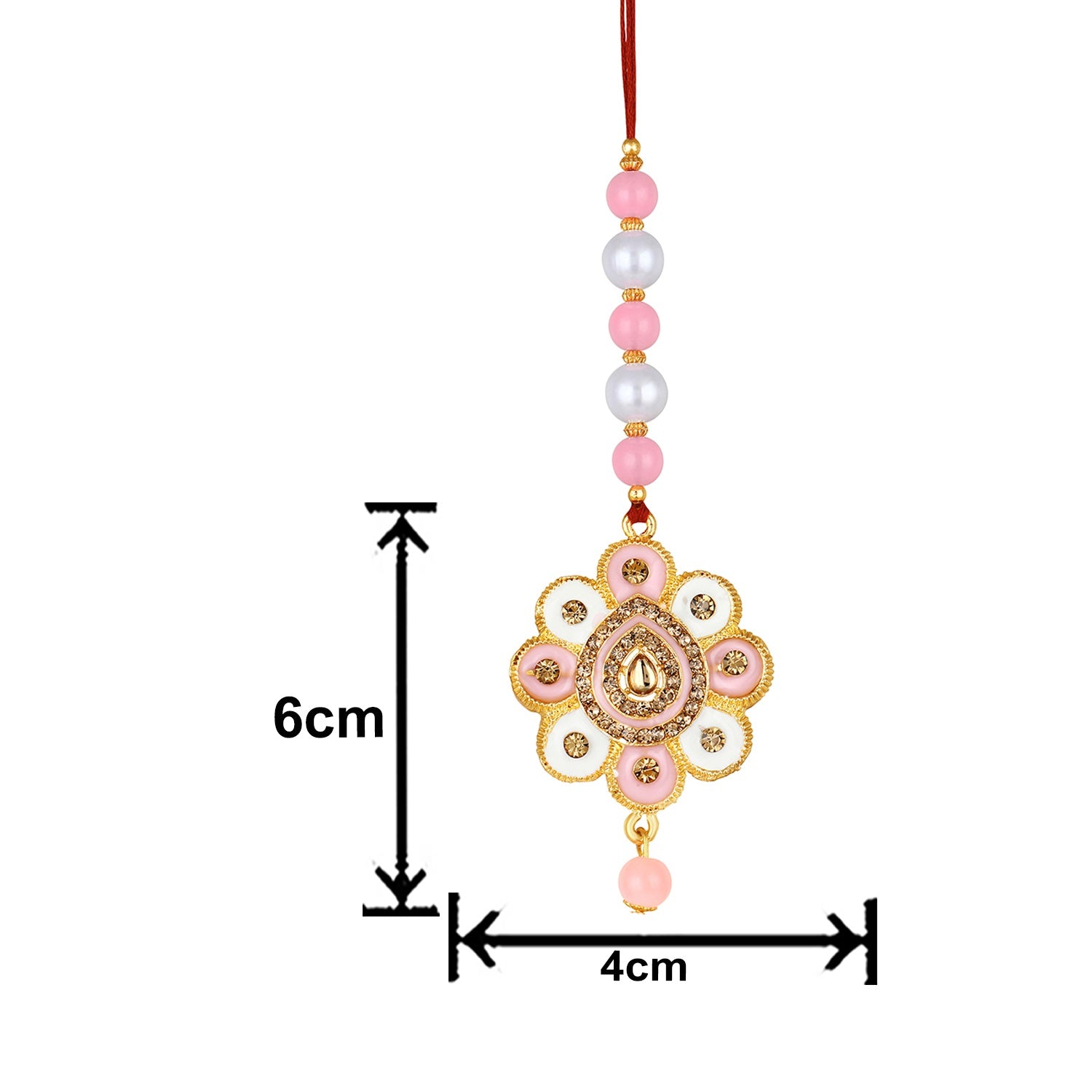 Floral Shaped Pink Meenakari Work Lumba Rakhi