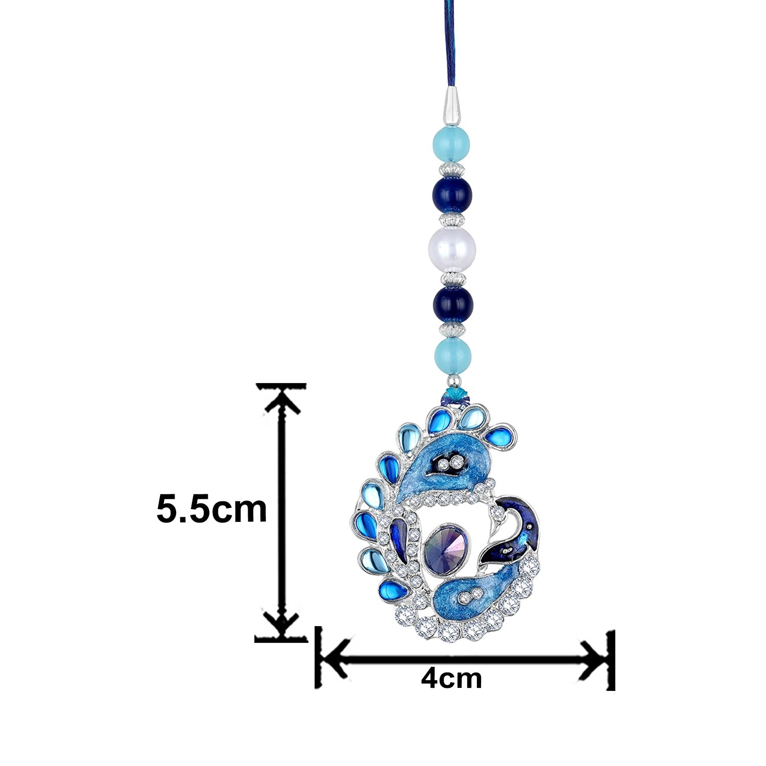 Blue Meenakari Work Peacock Shaped Lumba Rakhi