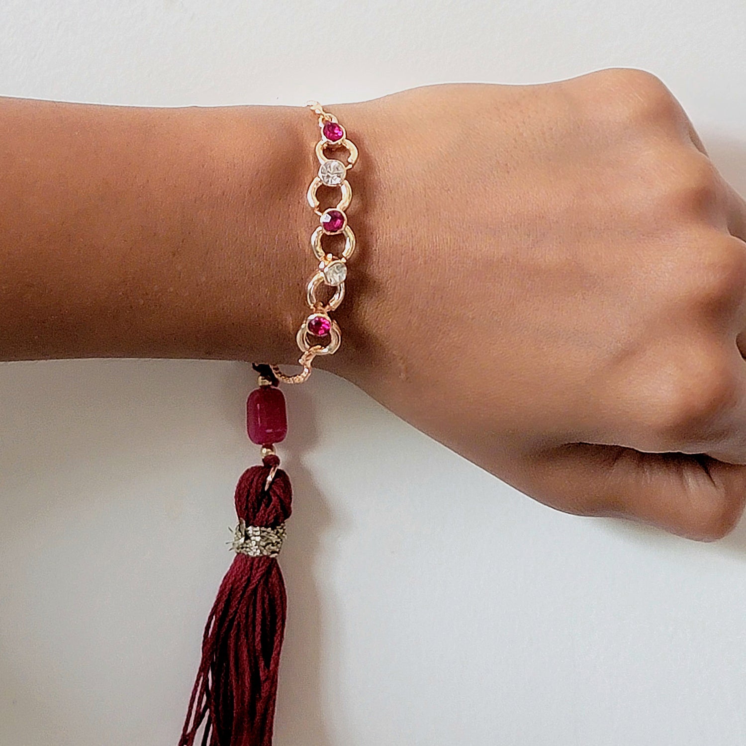 Pink and White Circular Link Lumba Rakhi