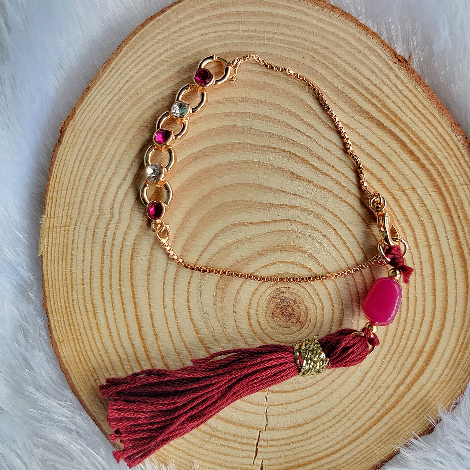 Pink and White Circular Link Lumba Rakhi