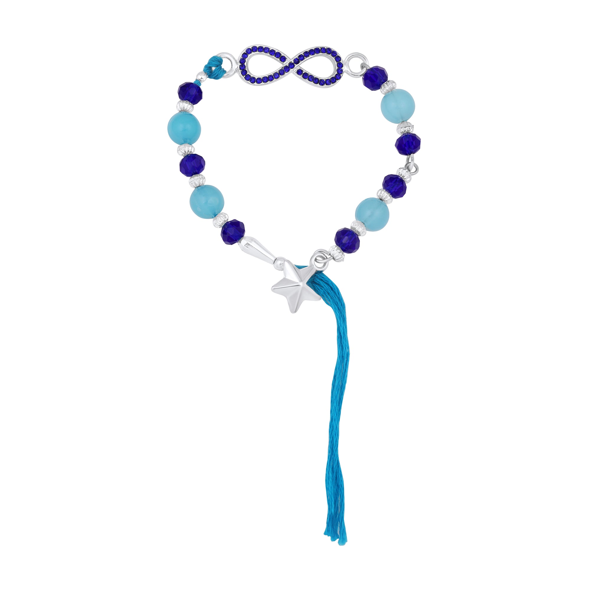 Infinity Shape Blue Crystal Studed Lumba Rakhi