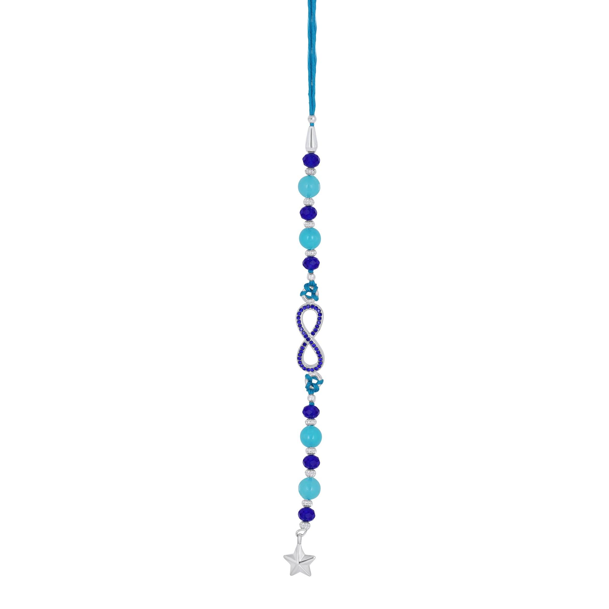 Infinity Shape Blue Crystal Studed Lumba Rakhi