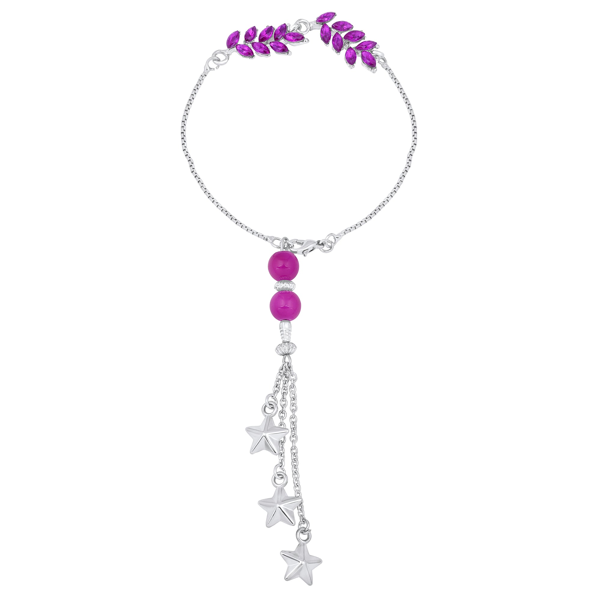 Leafy Shape Purple Crystal Studed Lumba Rakhi