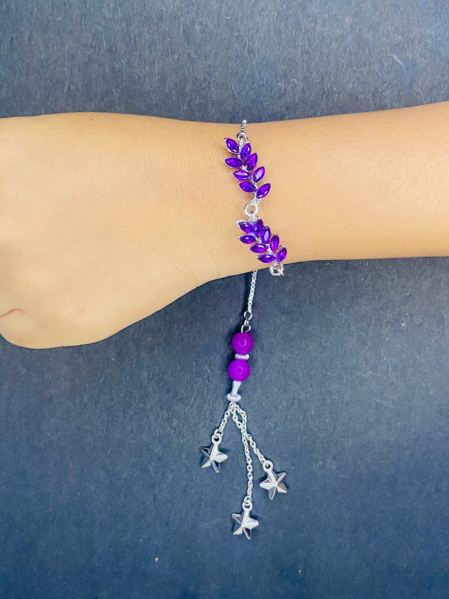 Leafy Shape Purple Crystal Studed Lumba Rakhi