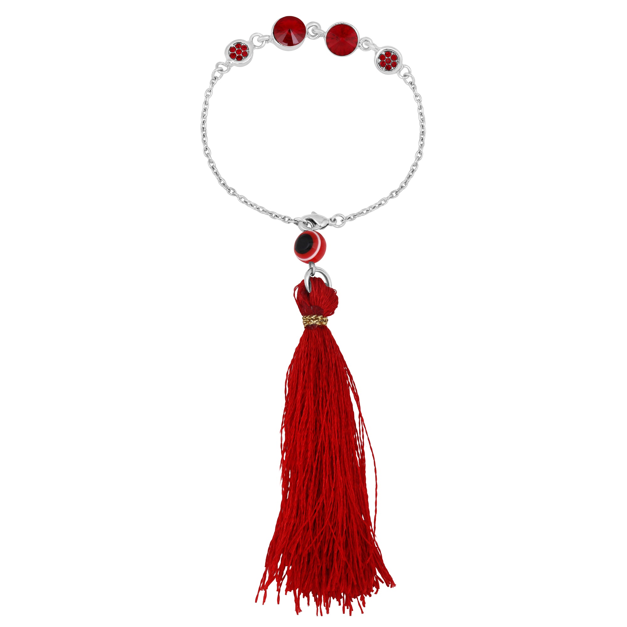Red Evil Eye with Sudded Crystals Lumba Rakhi with Tassel