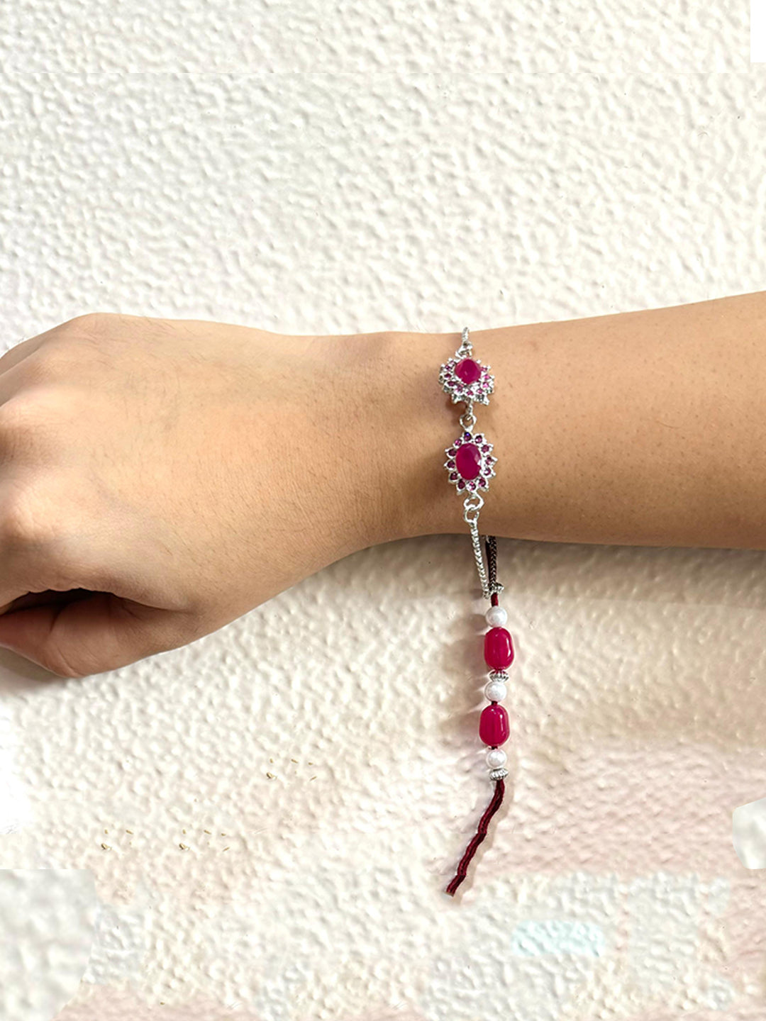 Pink Crystals Floral Lumba Rakhi