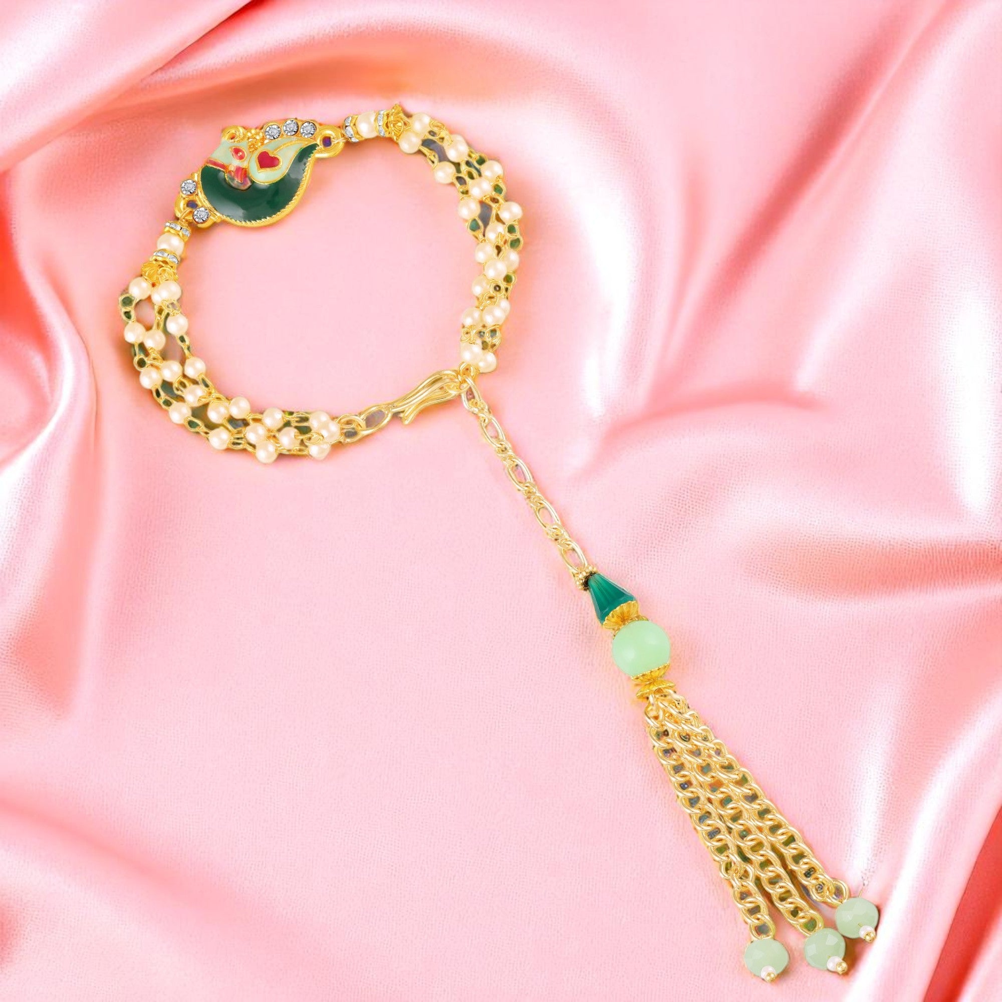 Peacock-Shaped Enamelled Lumba Rakhi