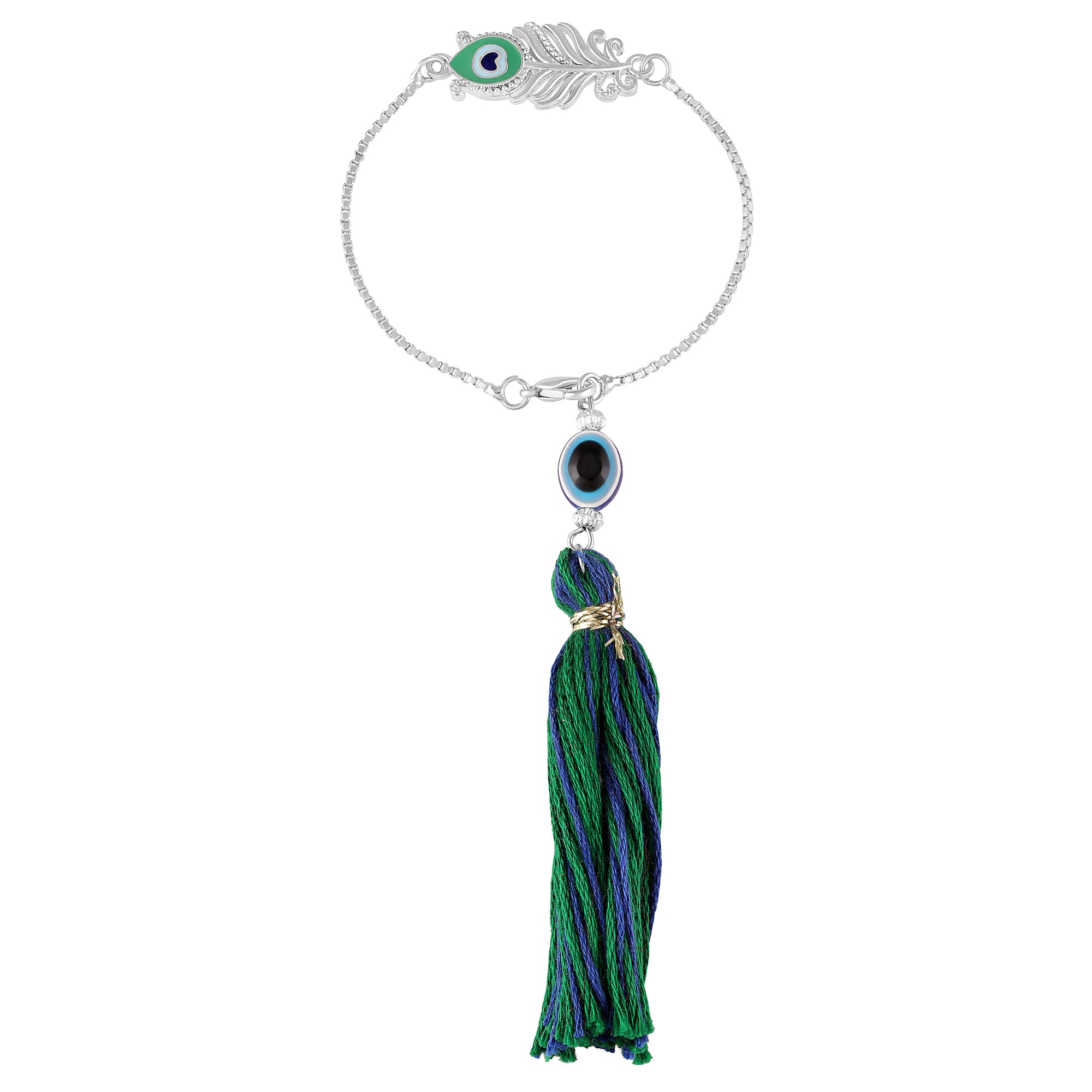 Peacock-Feather-Themed Lumba Rakhi with Tassel