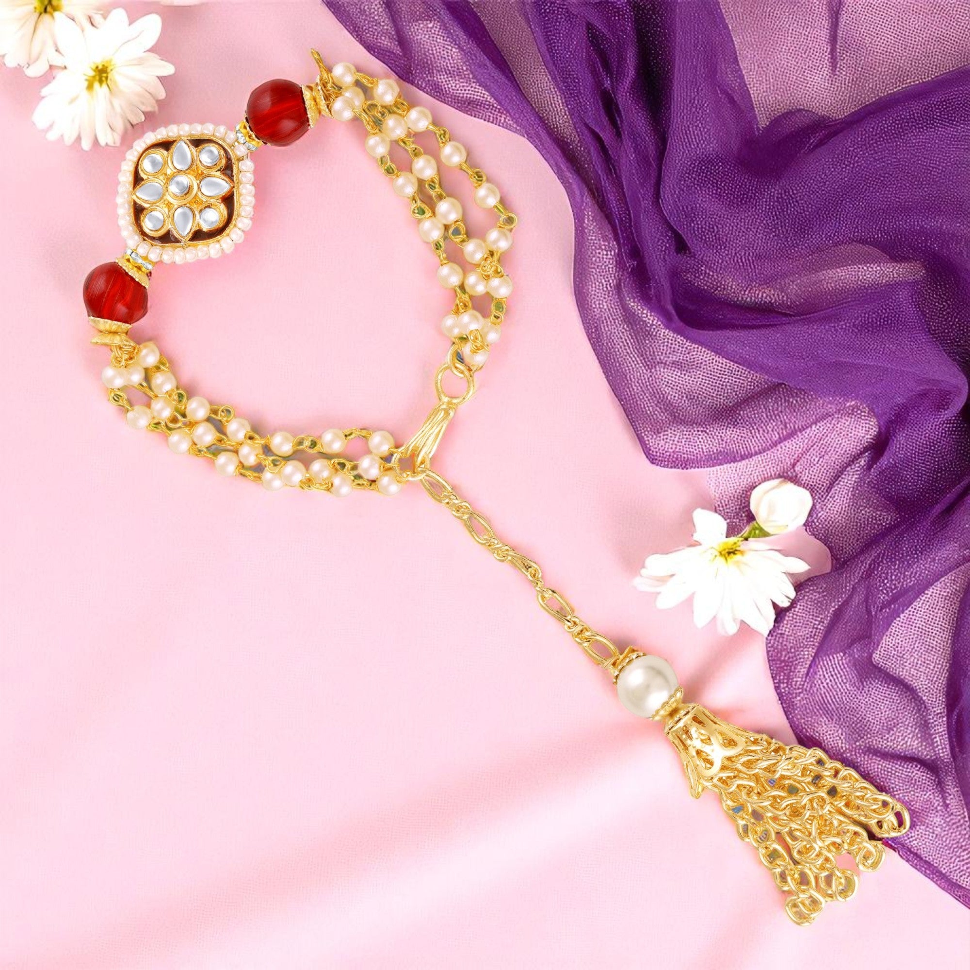 Traditional Kundan Lumba Rakhi for Bhabhi