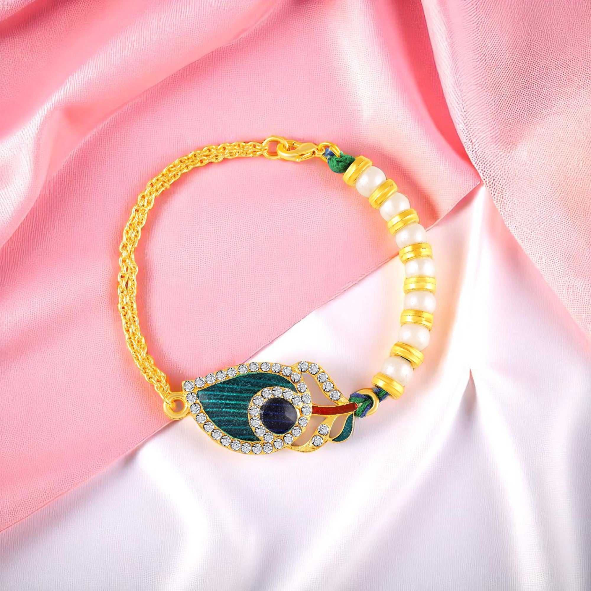 Peacock-Feather-Themed Lumba Rakhi for Bhabhi