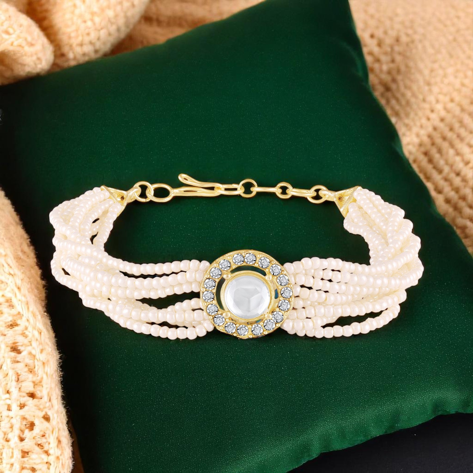 Elegant White Artificial Pearl Lumba Rakhi for Bhabhi