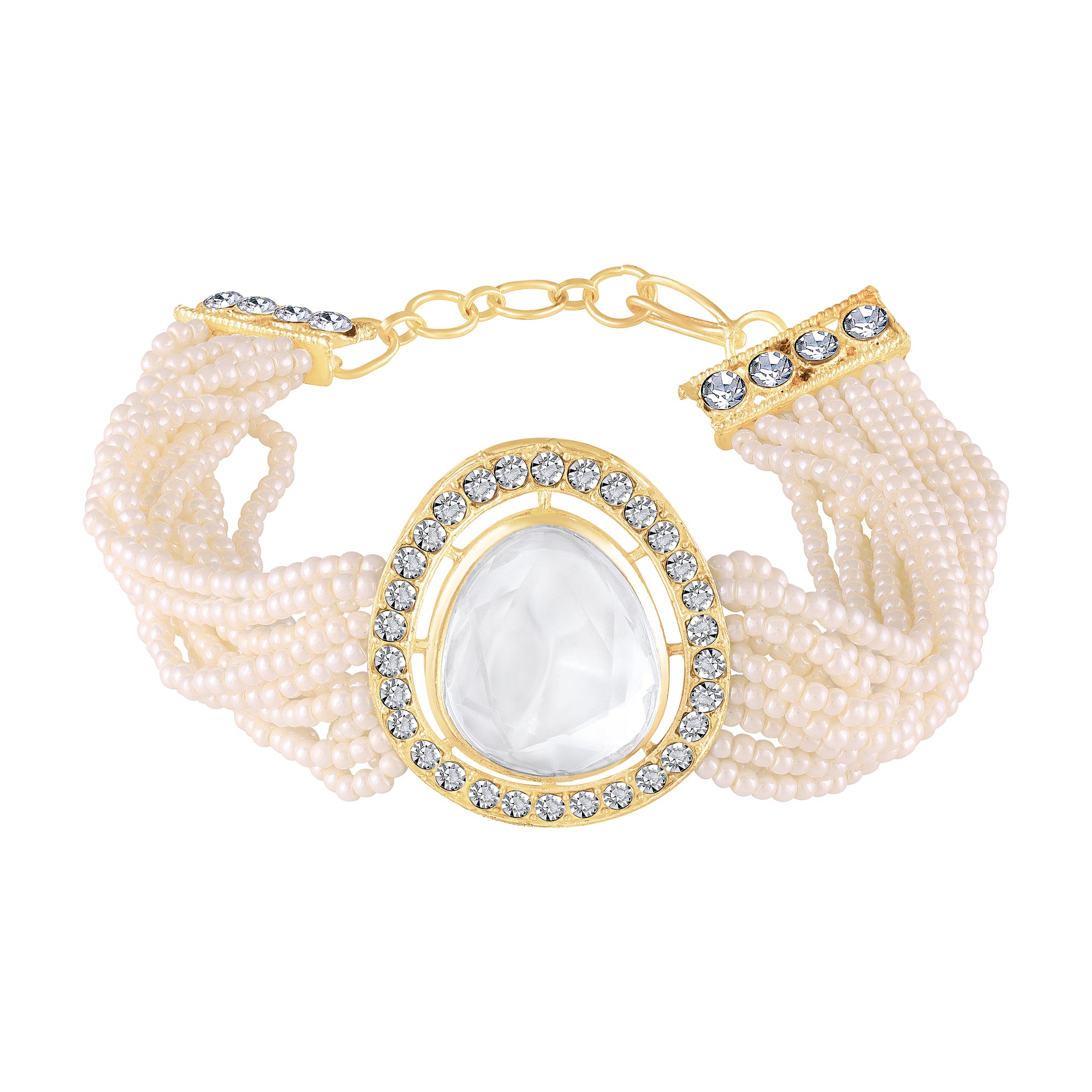 Elegant White Artificial Pearl Lumba Rakhi for Bhabhi