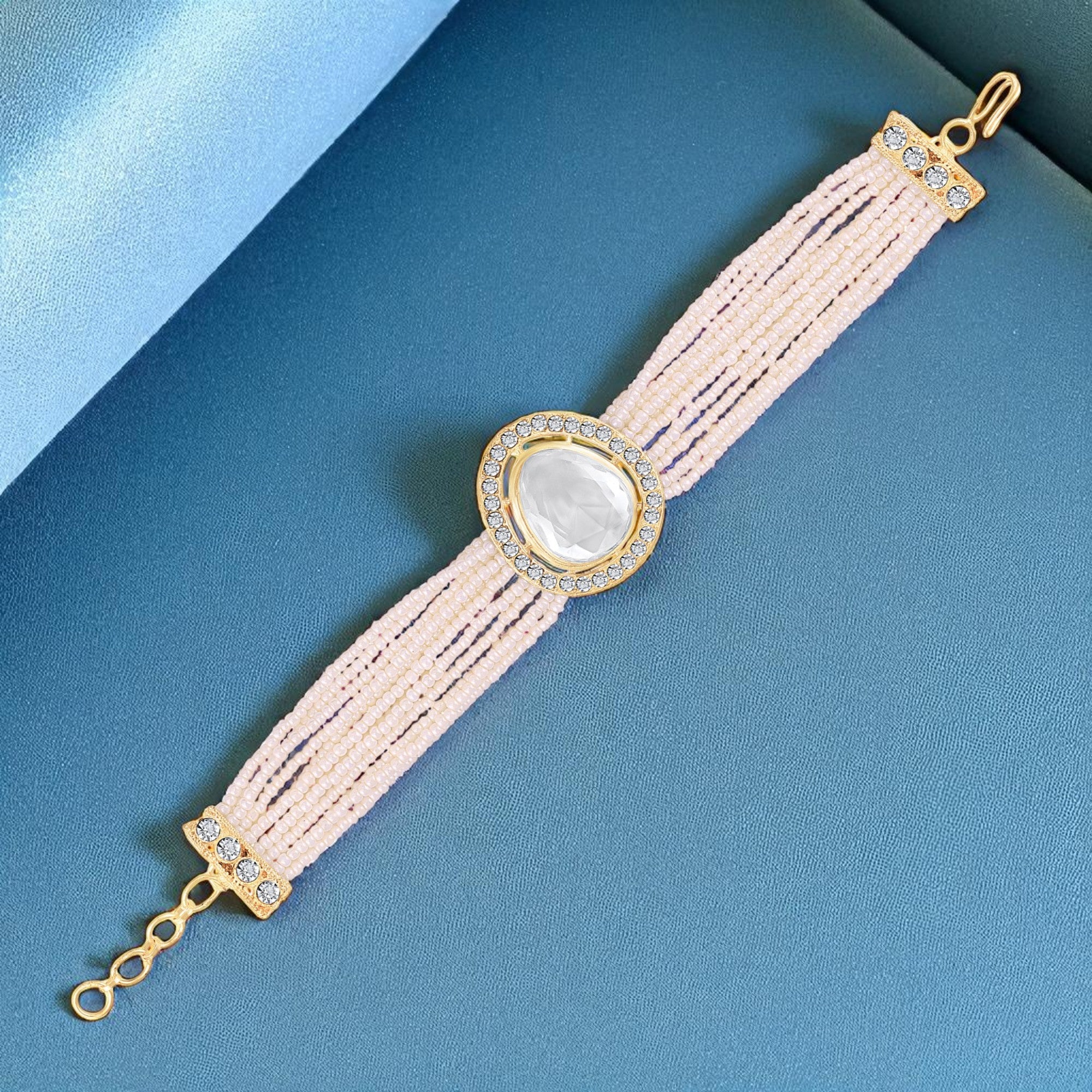 Elegant White Artificial Pearl Lumba Rakhi for Bhabhi