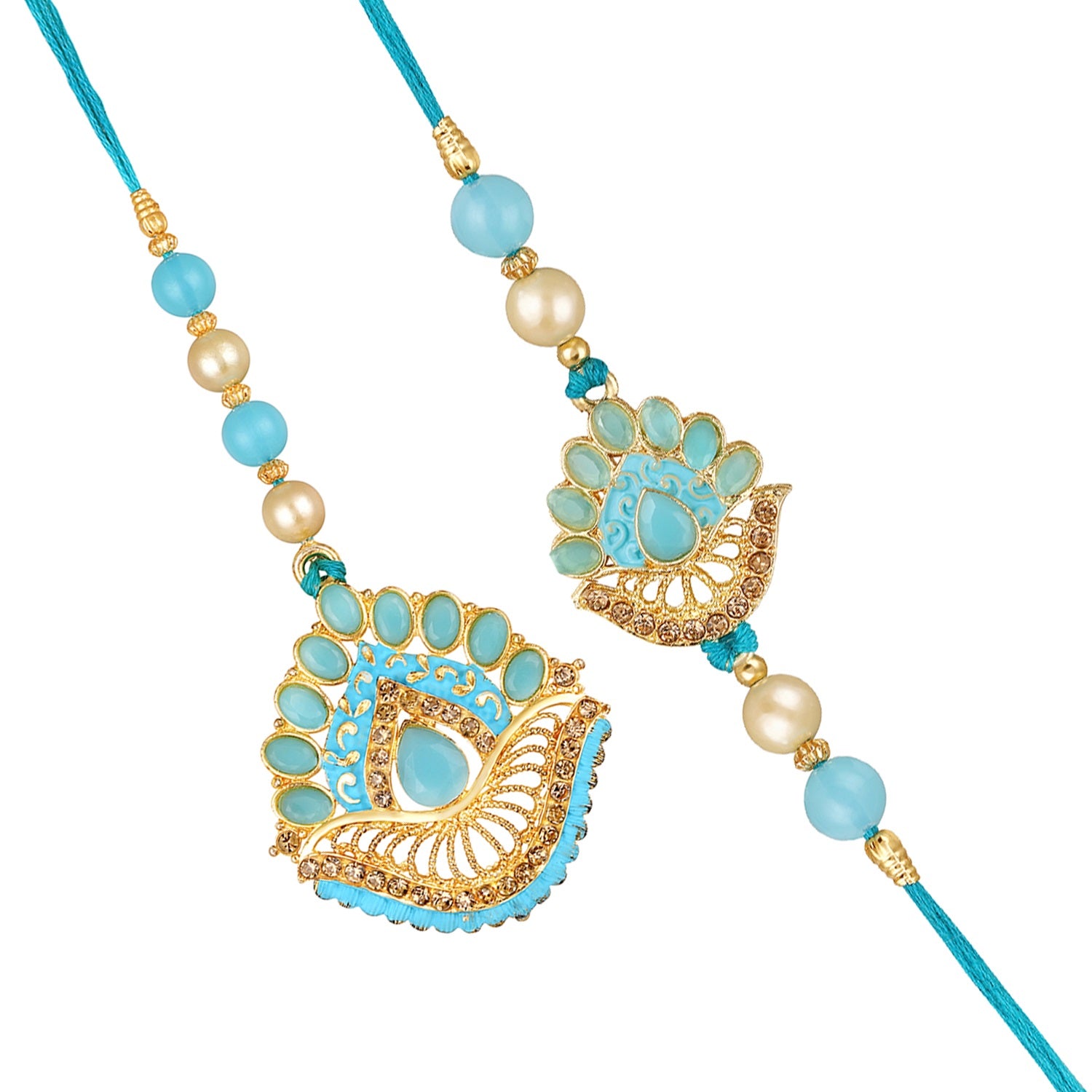 Blue Meenakari Work Bhaiya Bhabhi Couple Rakhi