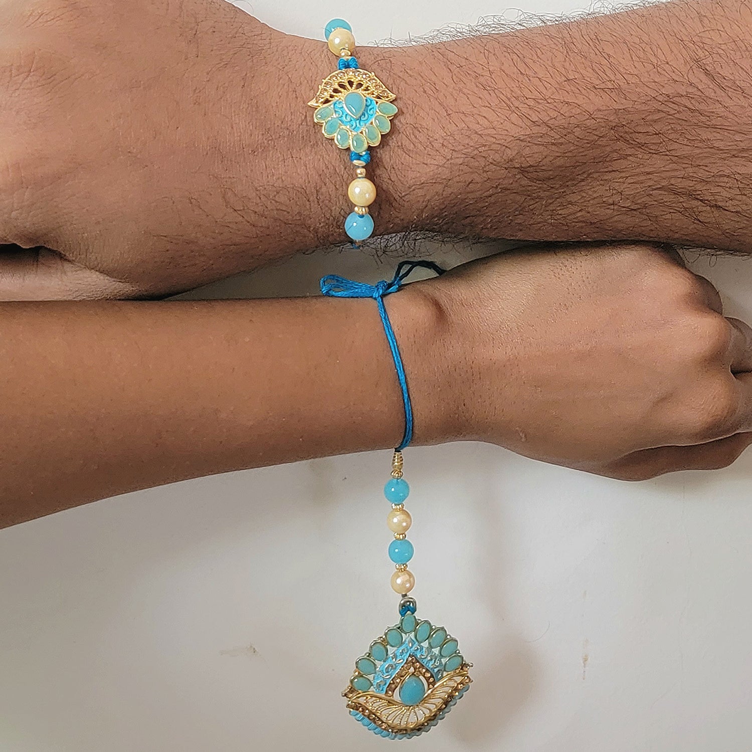Blue Meenakari Work Bhaiya Bhabhi Couple Rakhi