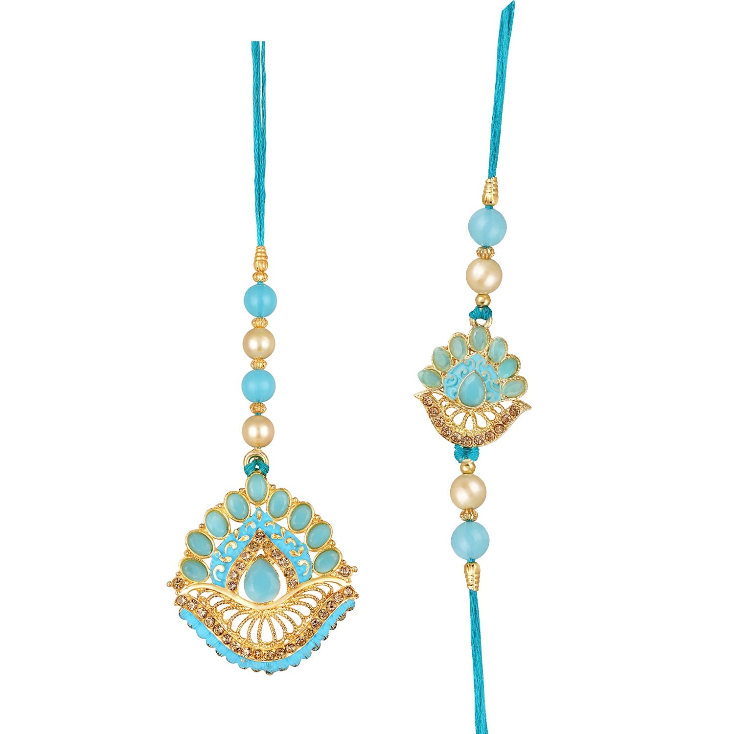 Blue Meenakari Work Bhaiya Bhabhi Couple Rakhi