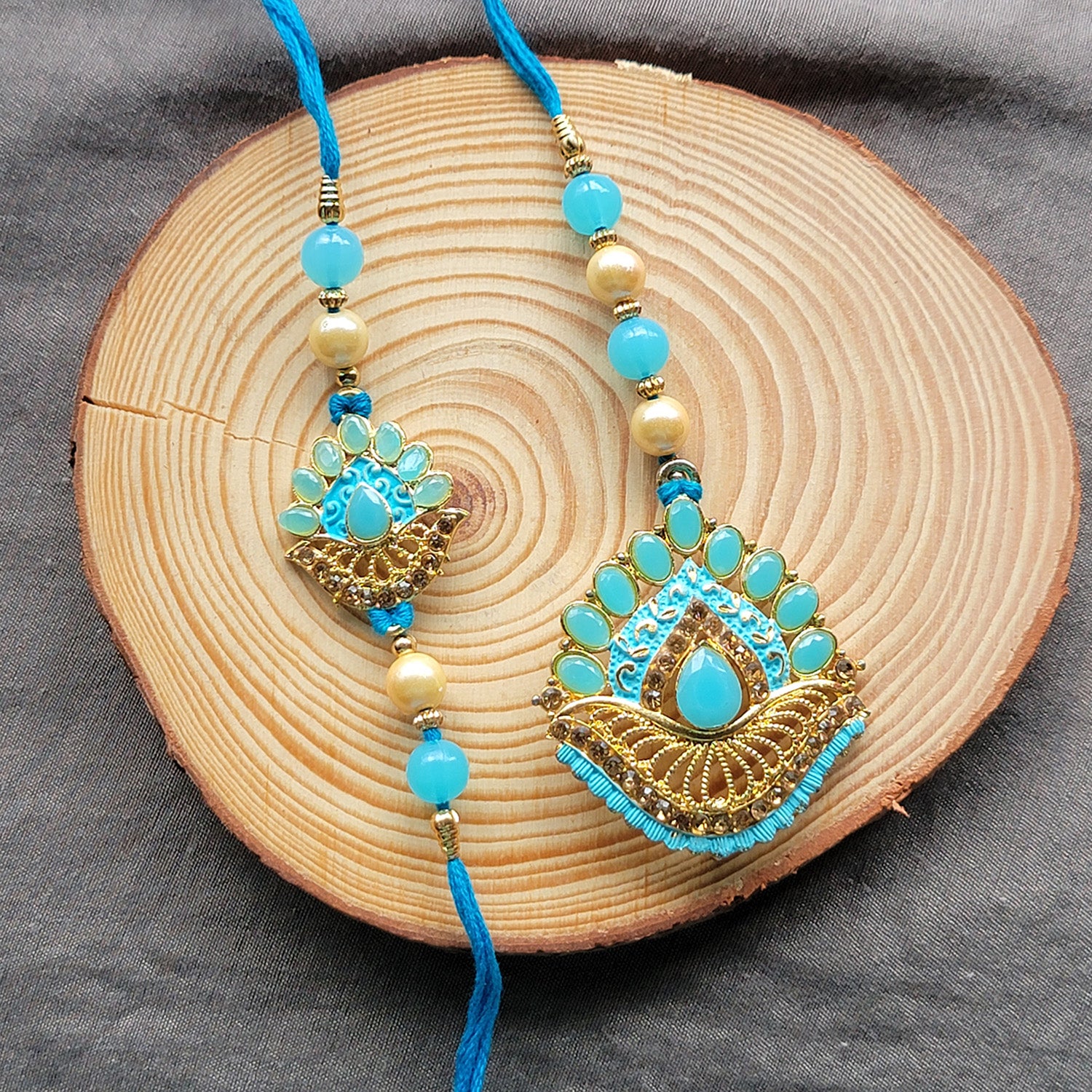 Blue Meenakari Work Bhaiya Bhabhi Couple Rakhi