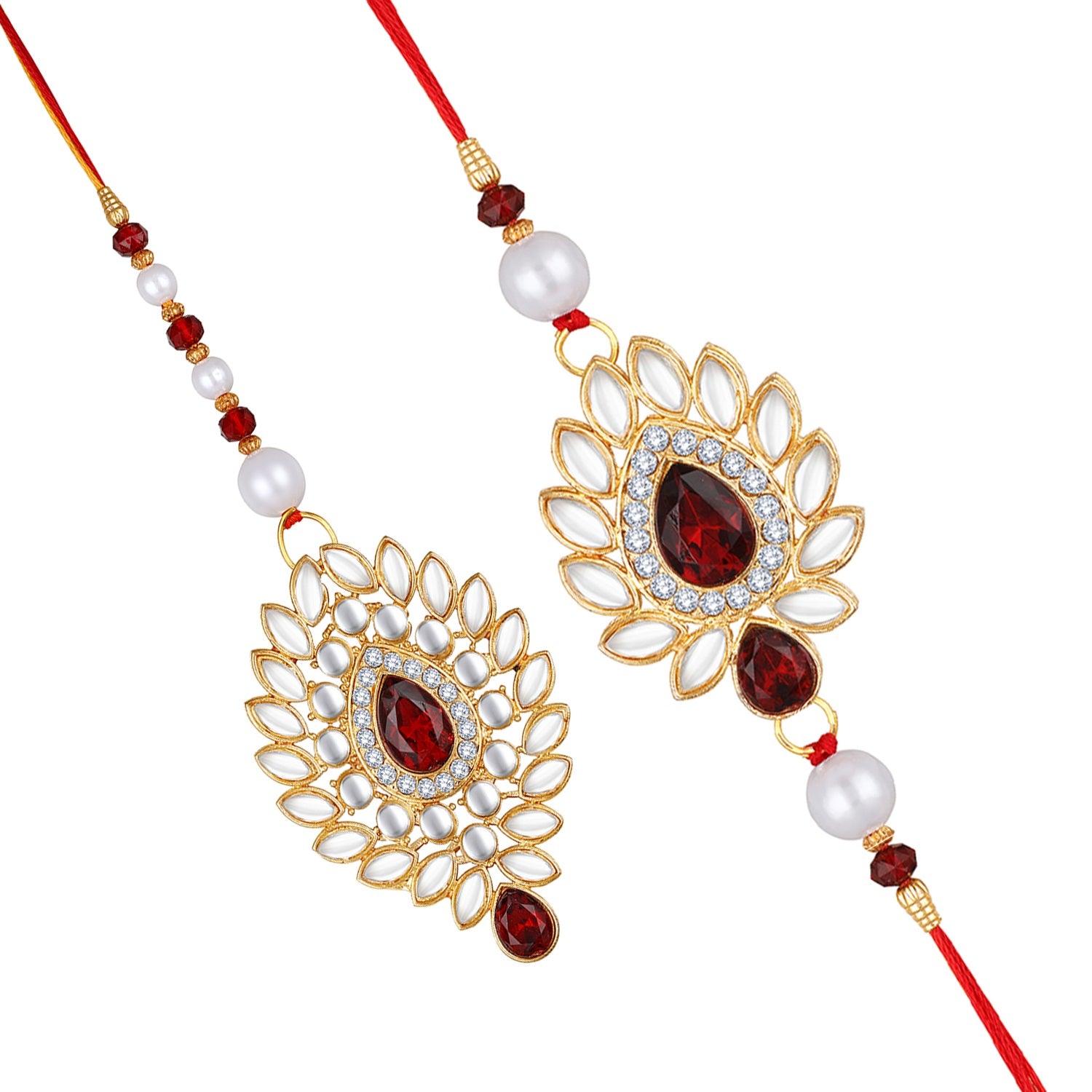 Leaf Shape Red and White Bhaiya Bhabhi Couple Rakhi
