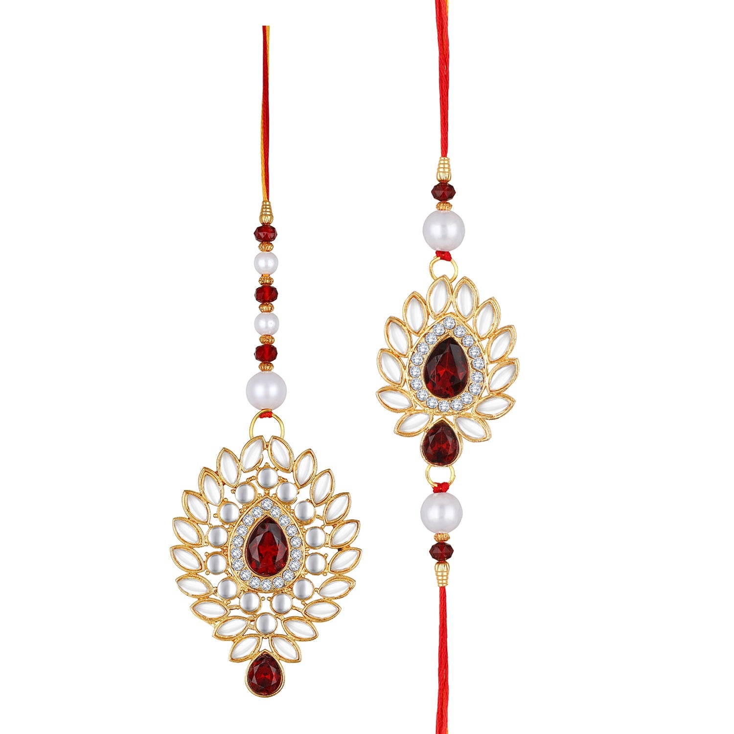 Leaf Shape Red and White Bhaiya Bhabhi Couple Rakhi