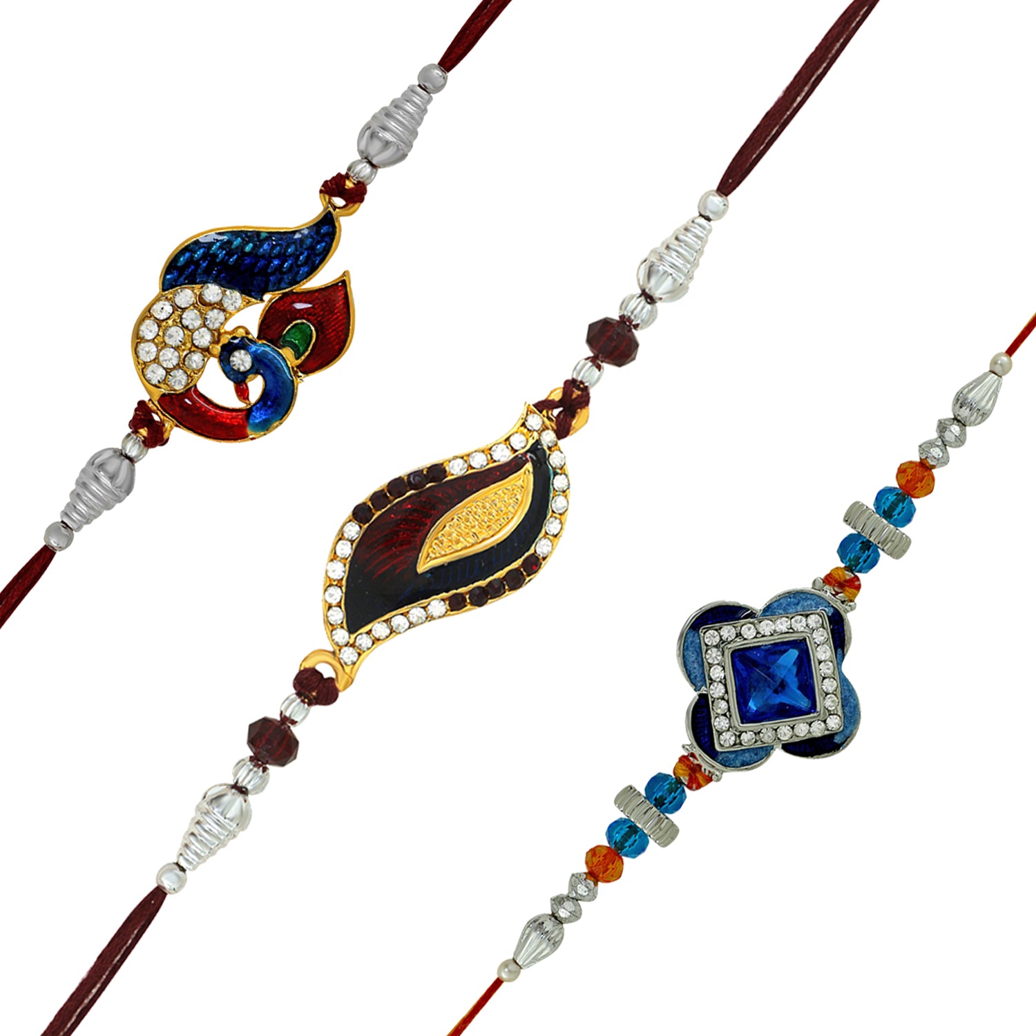Gleaming Crystals Meenakari Rakhi combo