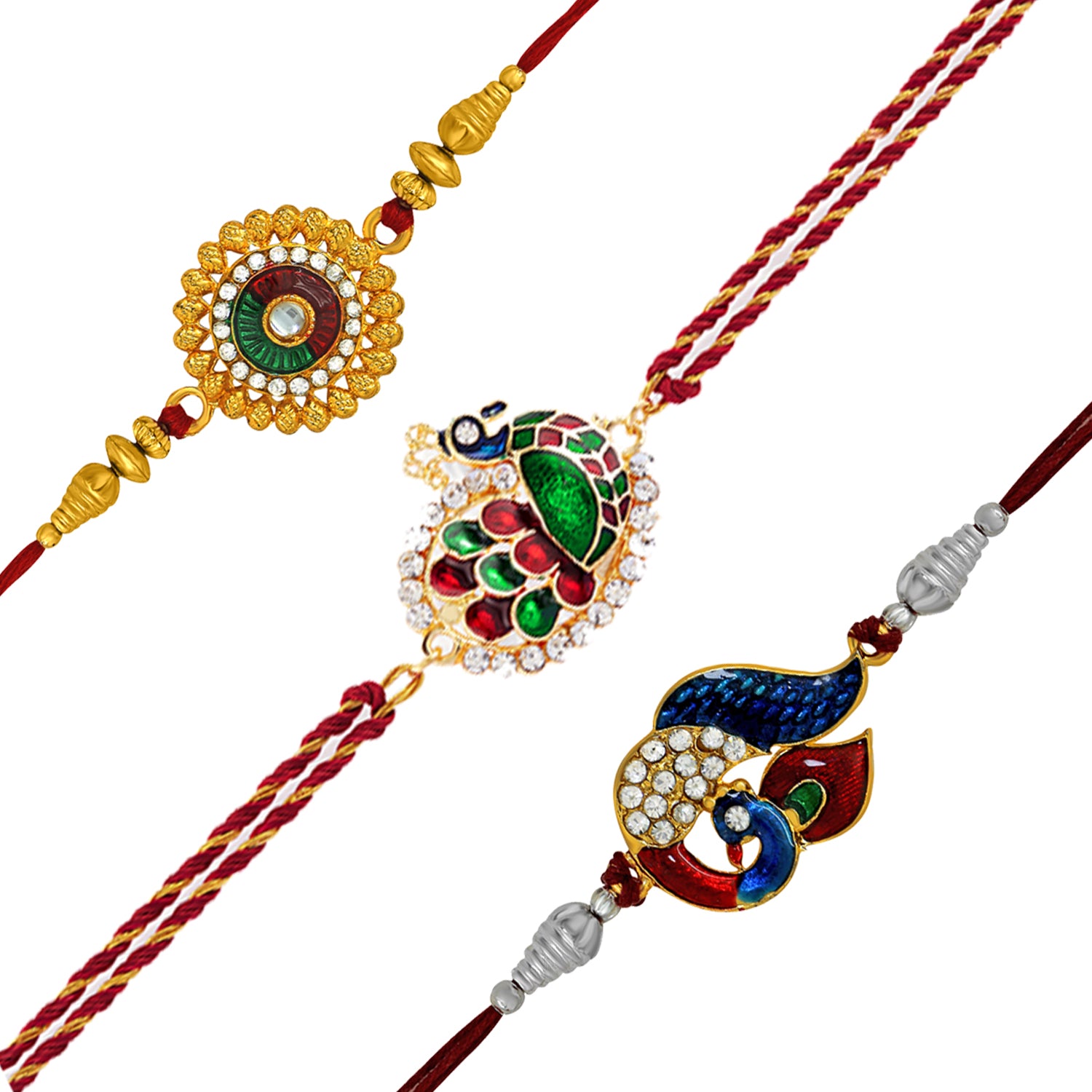 Mesmerising Peacock Meenakari rakhis combo