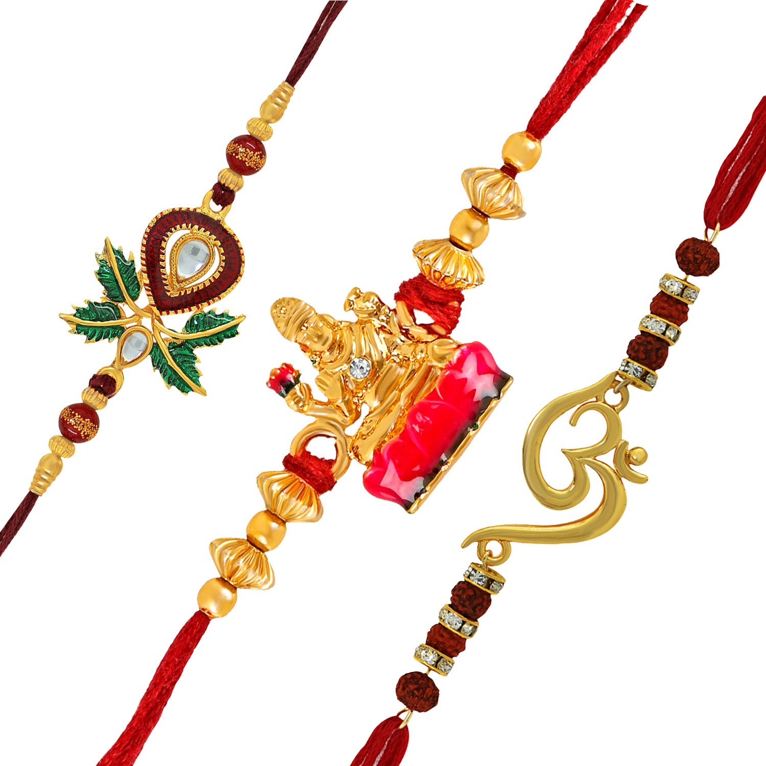 Spiritual Hanuman, Ganesha and Om rakhi combo