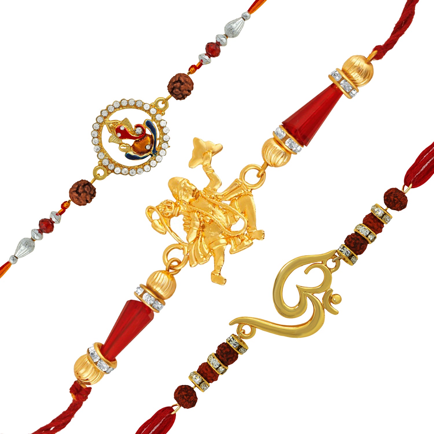 Spiritual Hanuman, Ganesha and Om rakhi combo