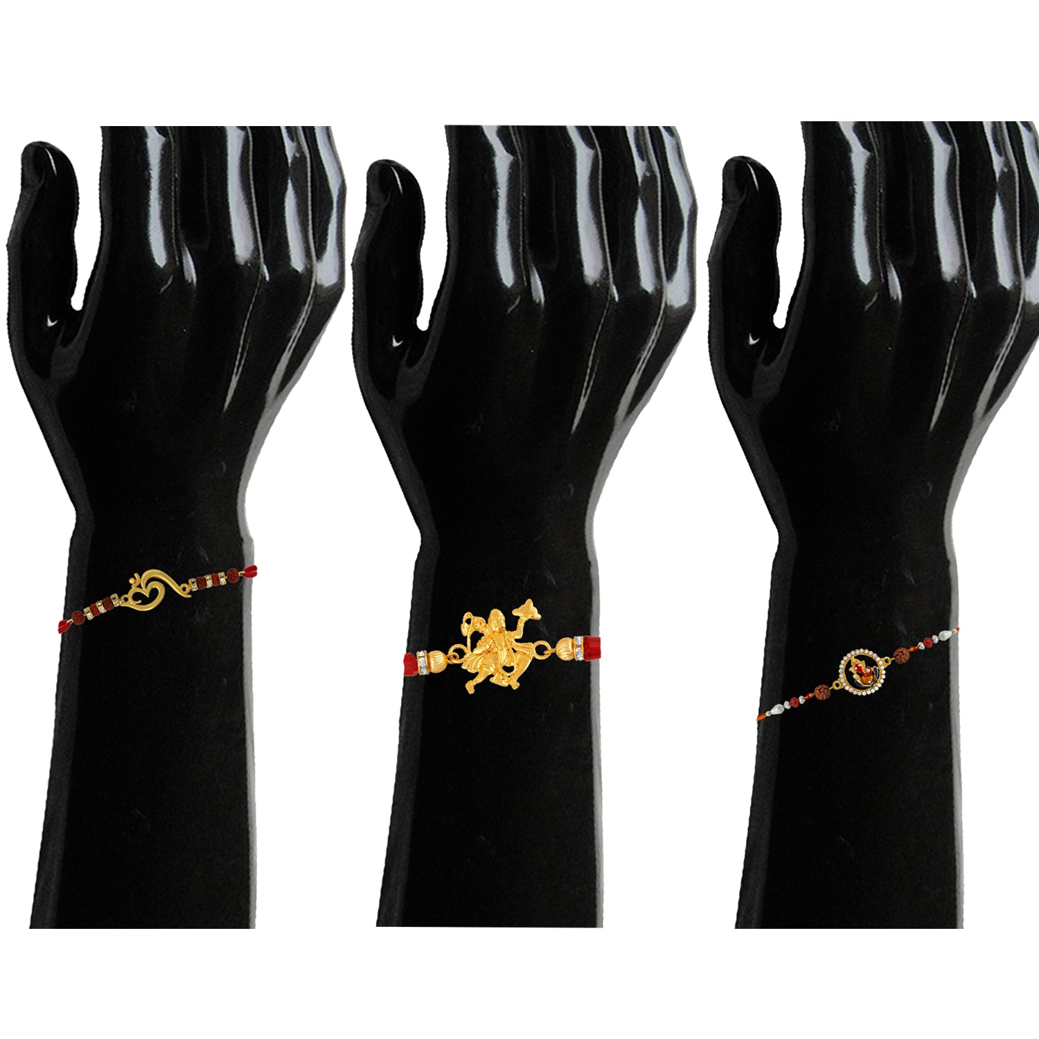 Spiritual Hanuman, Ganesha and Om rakhi combo