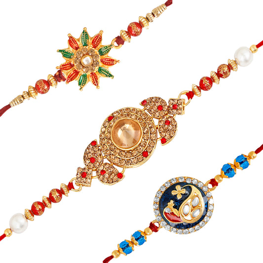 Combo of 3 Designer Gleaming multicolour Crystals meena work Rakhi (Bracelet)