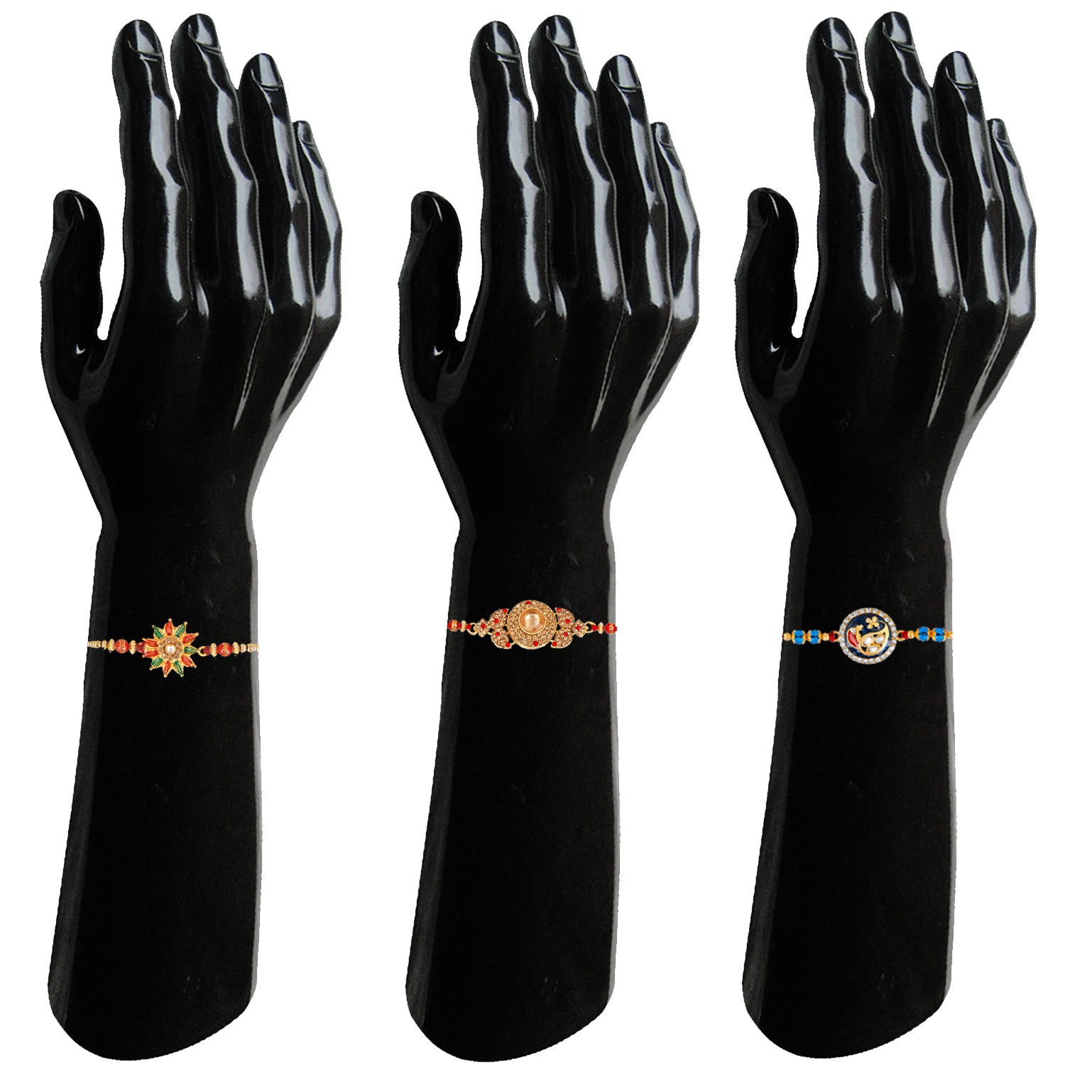 Combo of 3 Designer Gleaming multicolour Crystals meena work Rakhi (Bracelet)