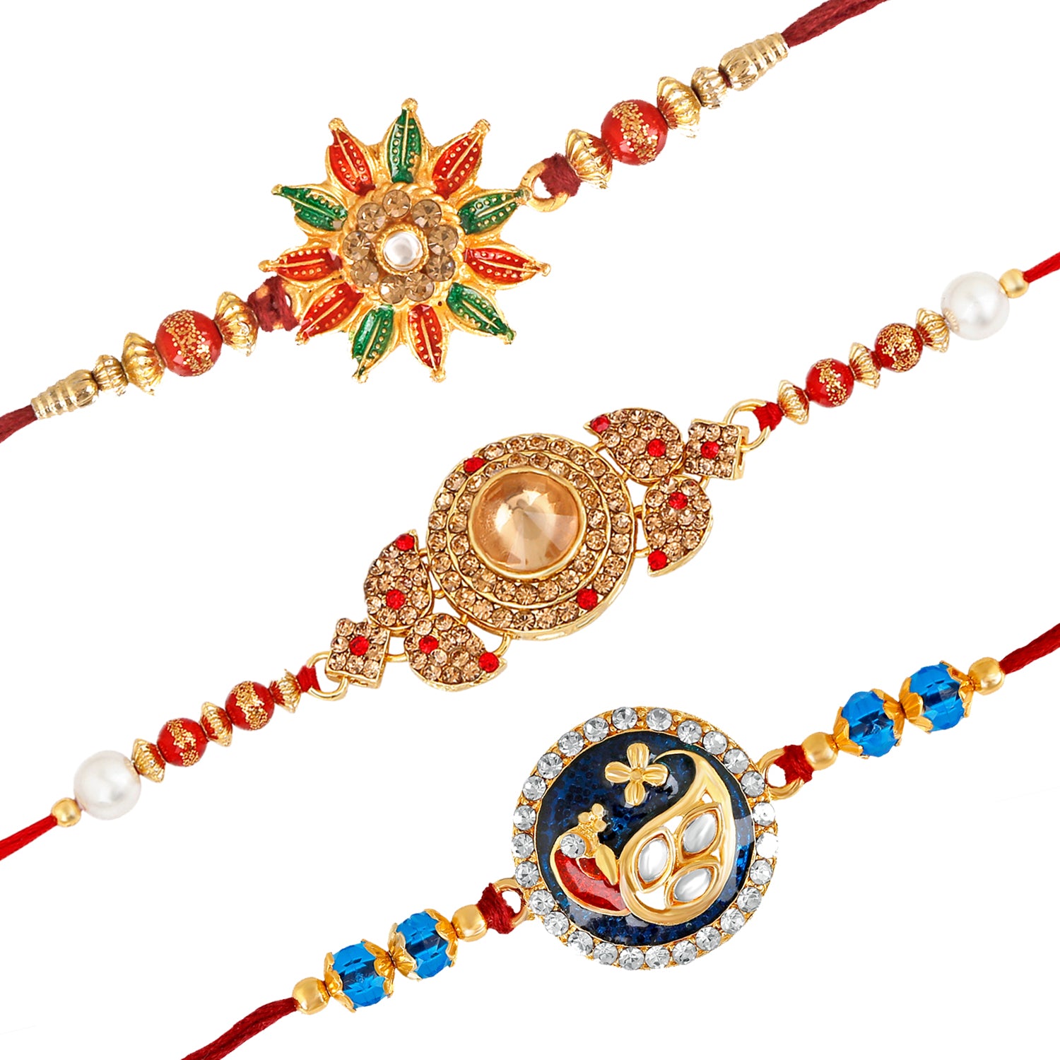 Combo of 3 Designer Gleaming multicolour Crystals meena work Rakhi (Bracelet)