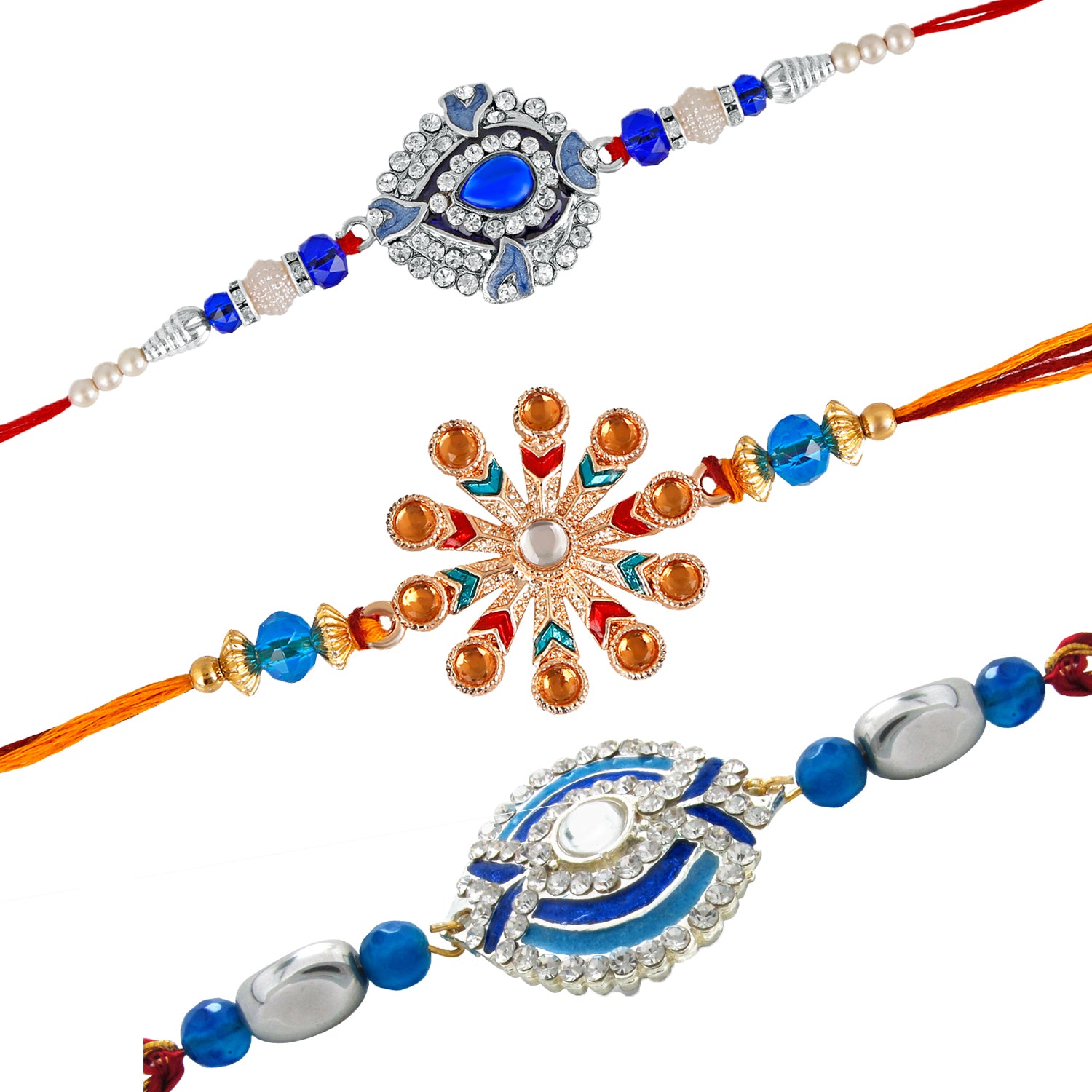 Combo of 3 Exclusive Designer Multicolour Crystal Rakhi (Bracelet)