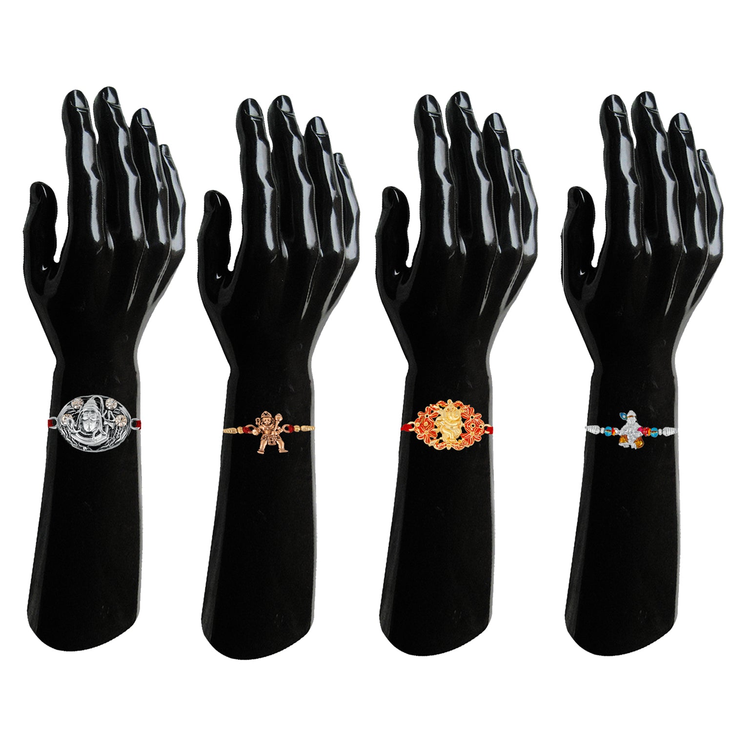 Combo of 4 Meenakari Spiritual Lord Shiva, Jai Hanuman, Lord Ganesha and Lord Krishna Rakhi (Bracelet)