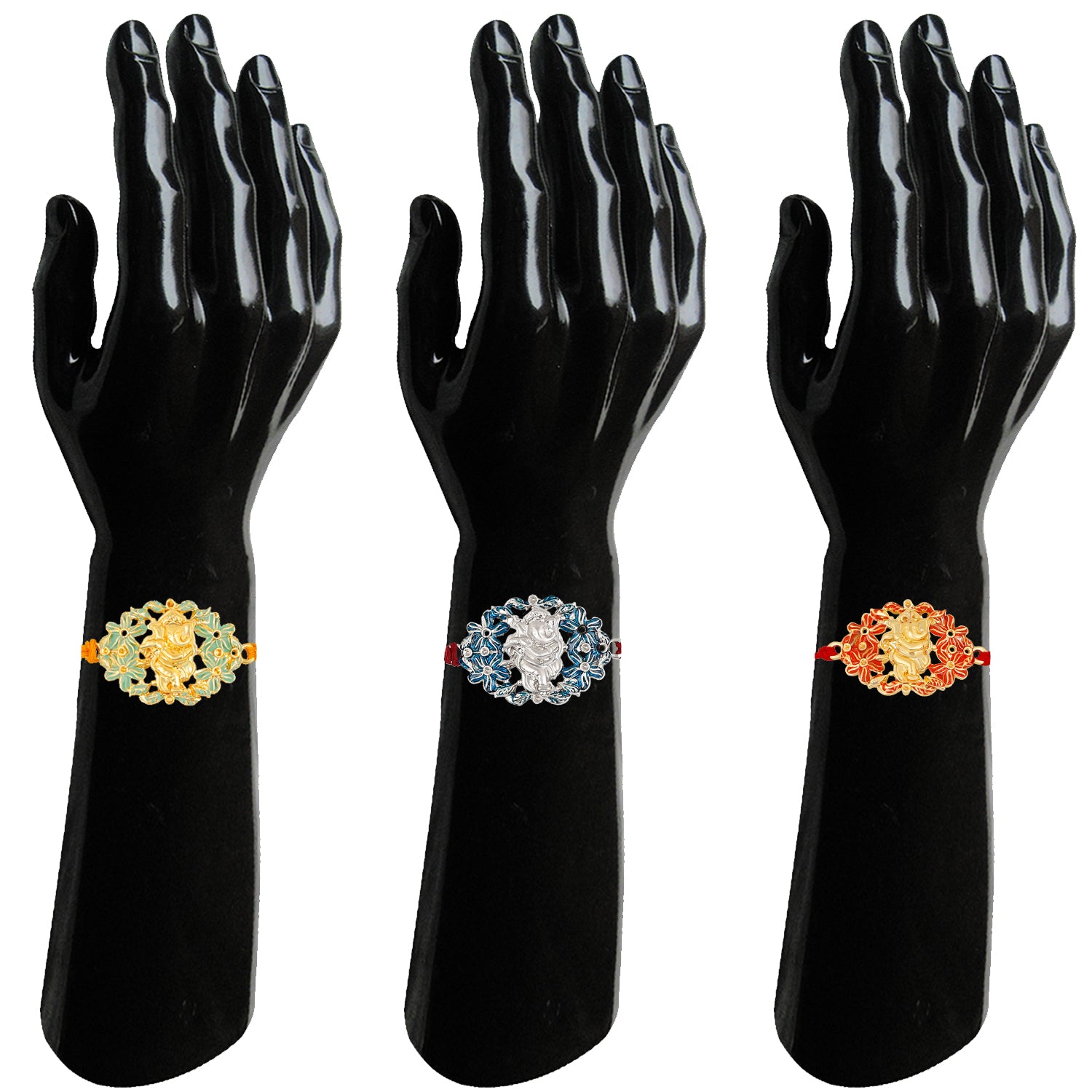 Combo of 3 Floral Meenakari inspired Lord Ganesha Rakhi (Bracelet)