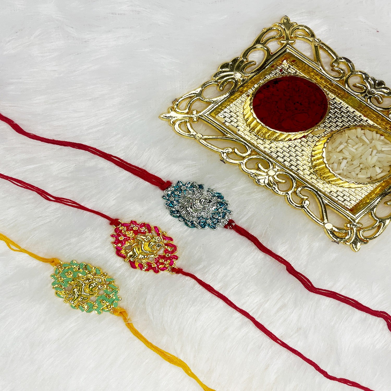 Combo of 3 Floral Meenakari inspired Lord Ganesha Rakhi (Bracelet)