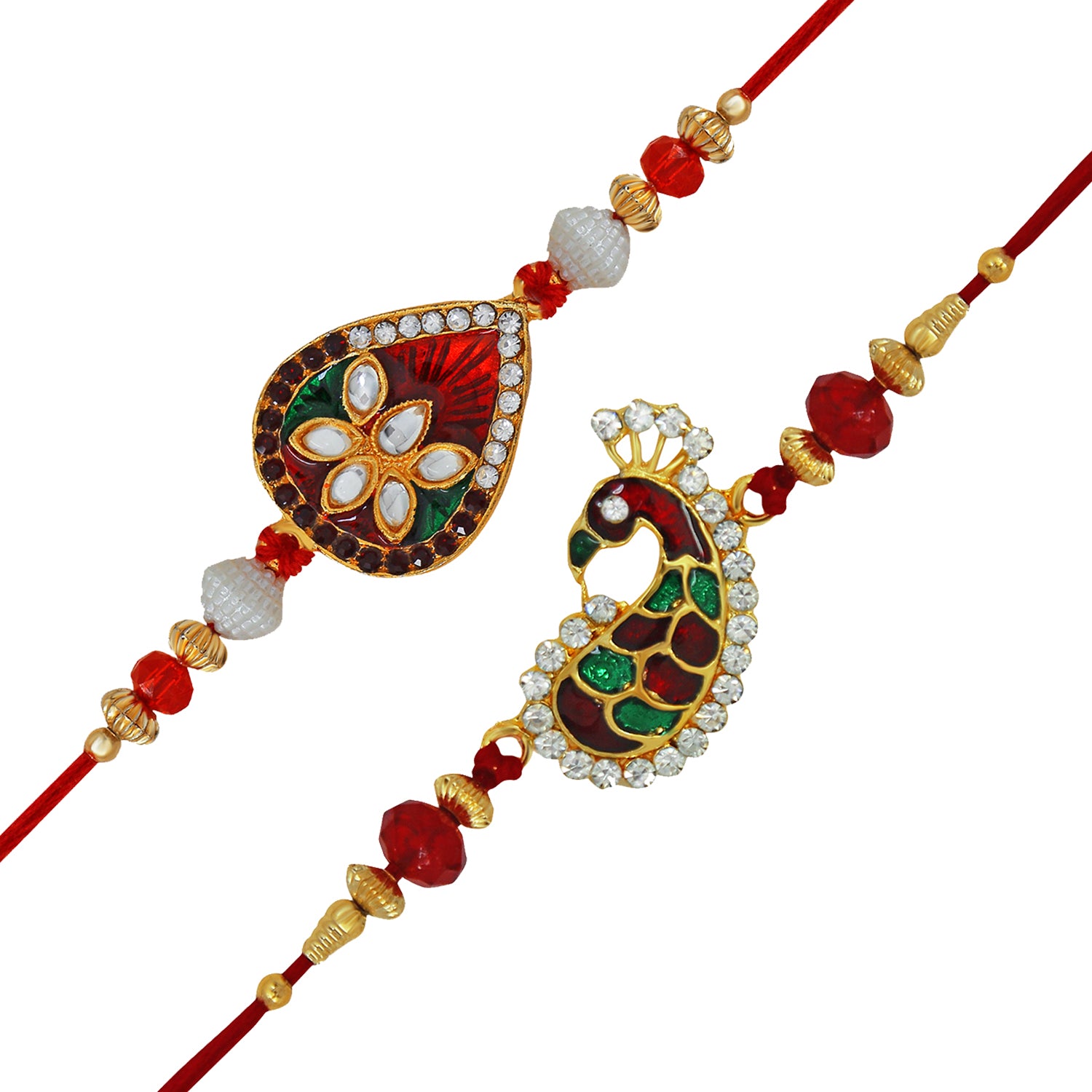 Combo of 2 Attractive Meenakari work Feathery Peacock Rakhi (Bracelet)
