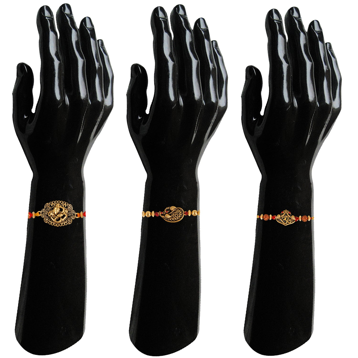 Combo of 3 Om Shivji, Om Rudraksha and Feathery Peacock Rakhi (Bracelet)