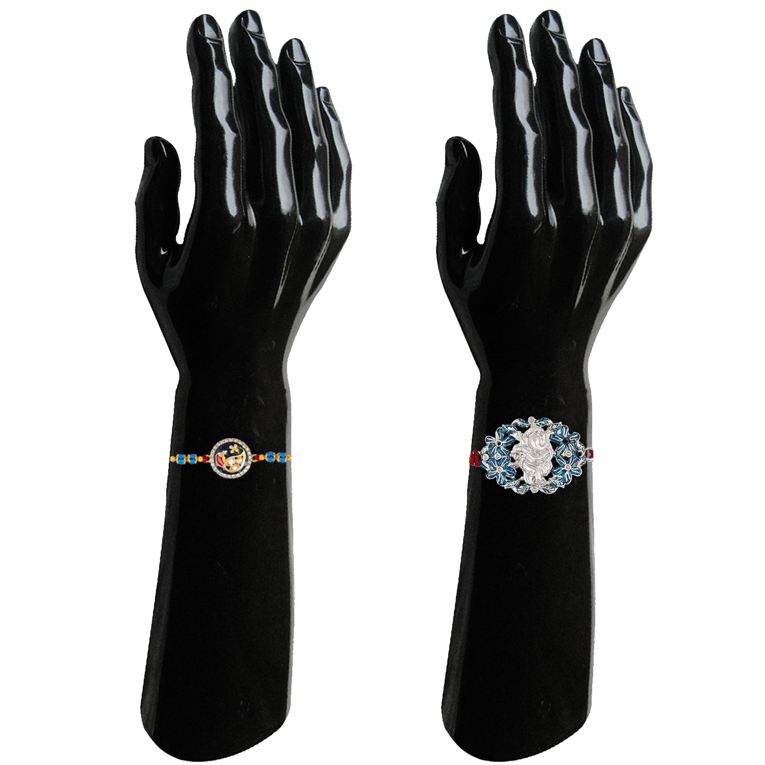 Combo of 2 Designer Meenakari Peacock and Floral Meenakari Lord Ganesha Rakhi (Bracelet)