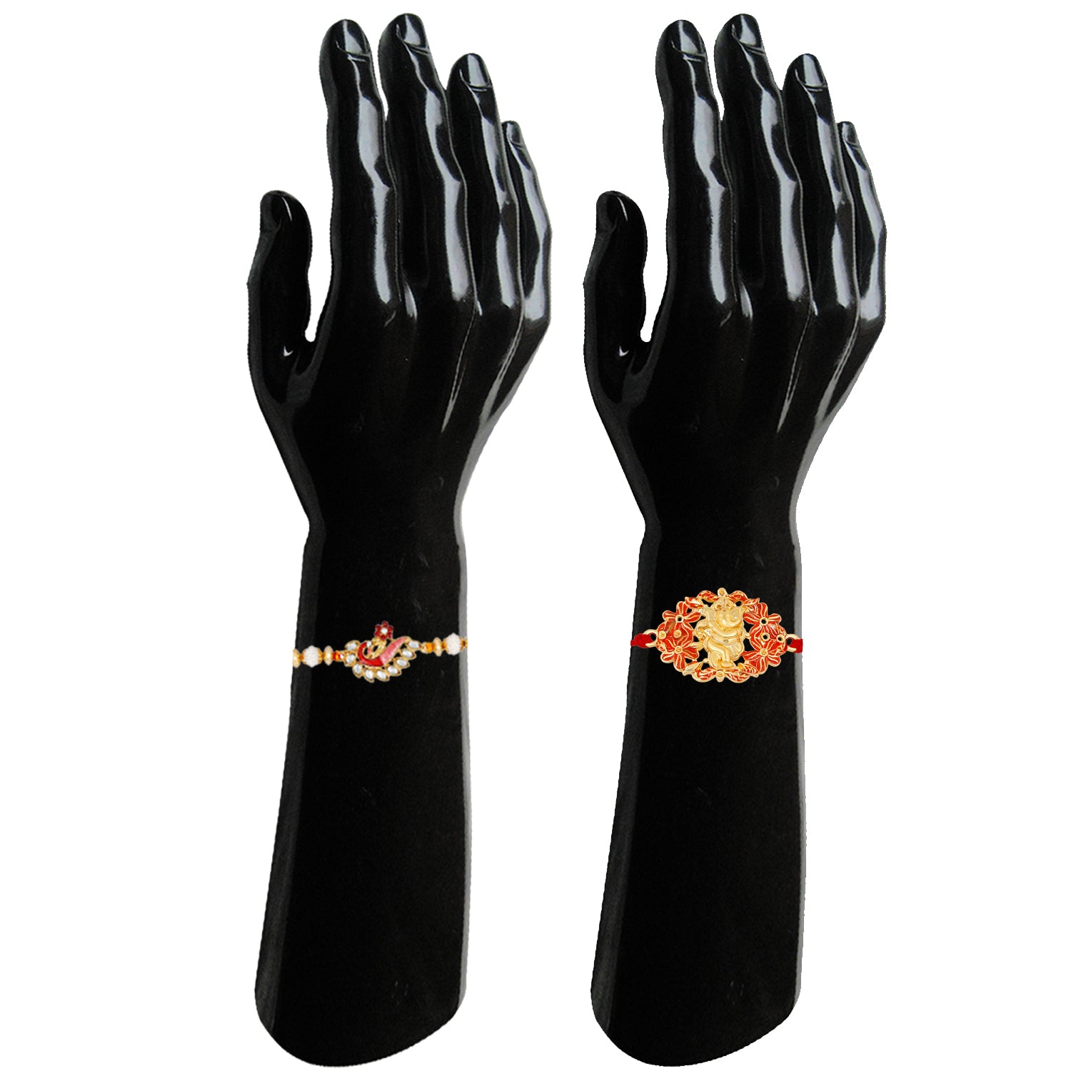 Combo of 2 Meenakari Peacock and Floral Meenakari Lord Ganesha Rakhi (Bracelet)