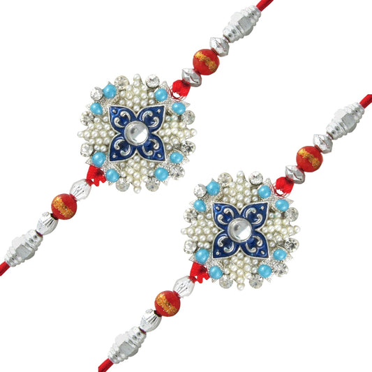 Combo of 2 Florid Rakhi with Crystals and Artificial Pearls