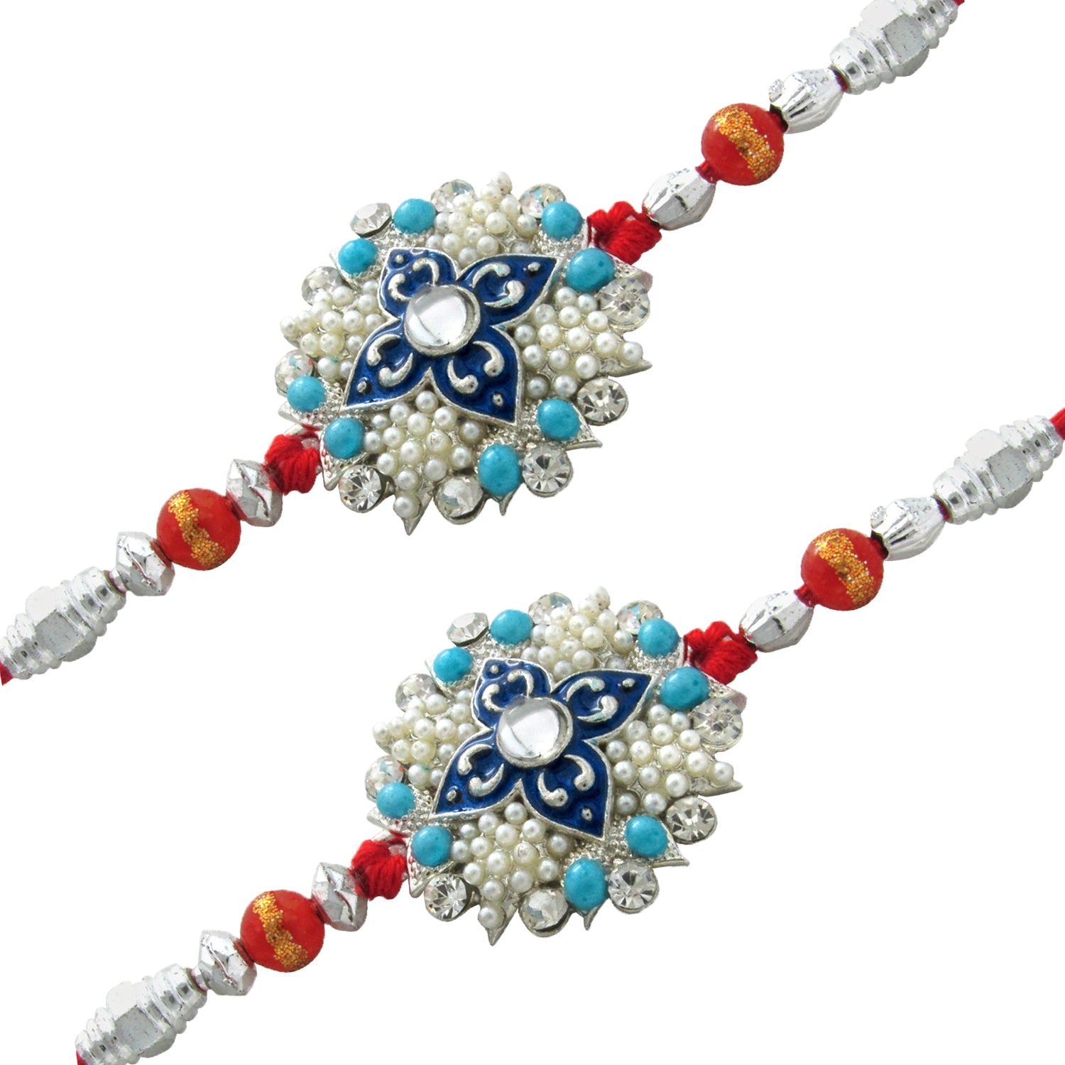 Combo of 2 Florid Rakhi with Crystals and Artificial Pearls