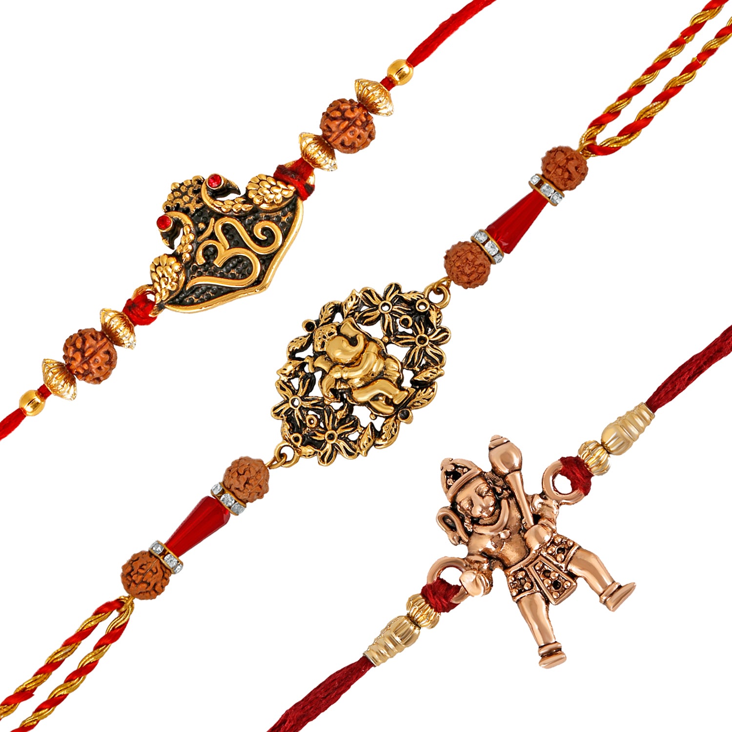 Combo of Om, Ganesha and Hanuman Rakhis