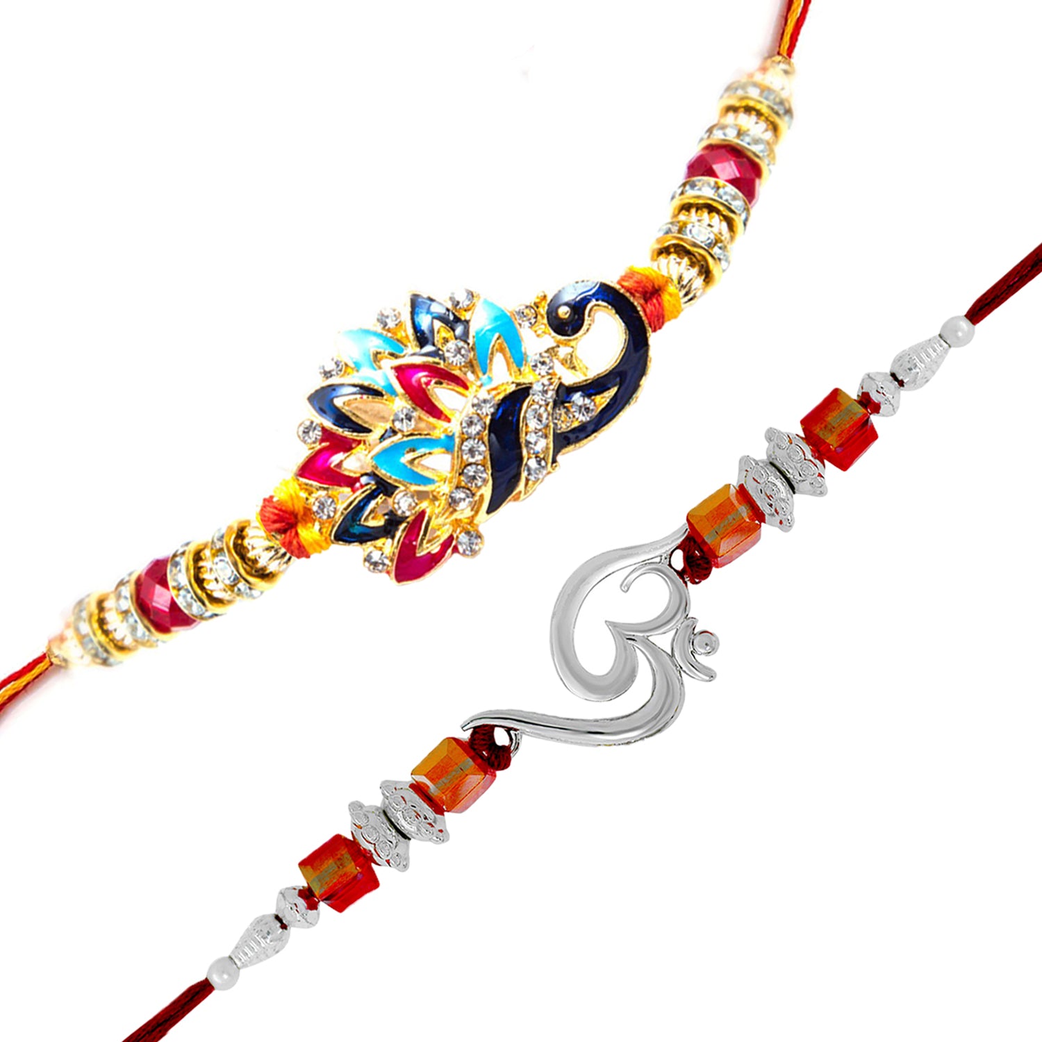Combo of Om and Peacock 'Bhaiya bhabhi' Rakhis