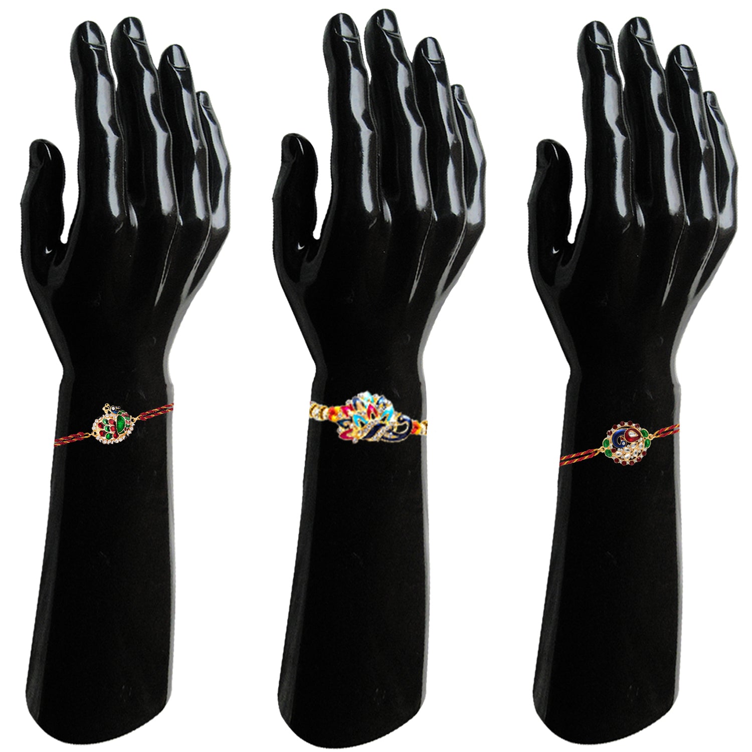 Meenakari Work Combo of Three Charming Peacock Shaped Rakhis