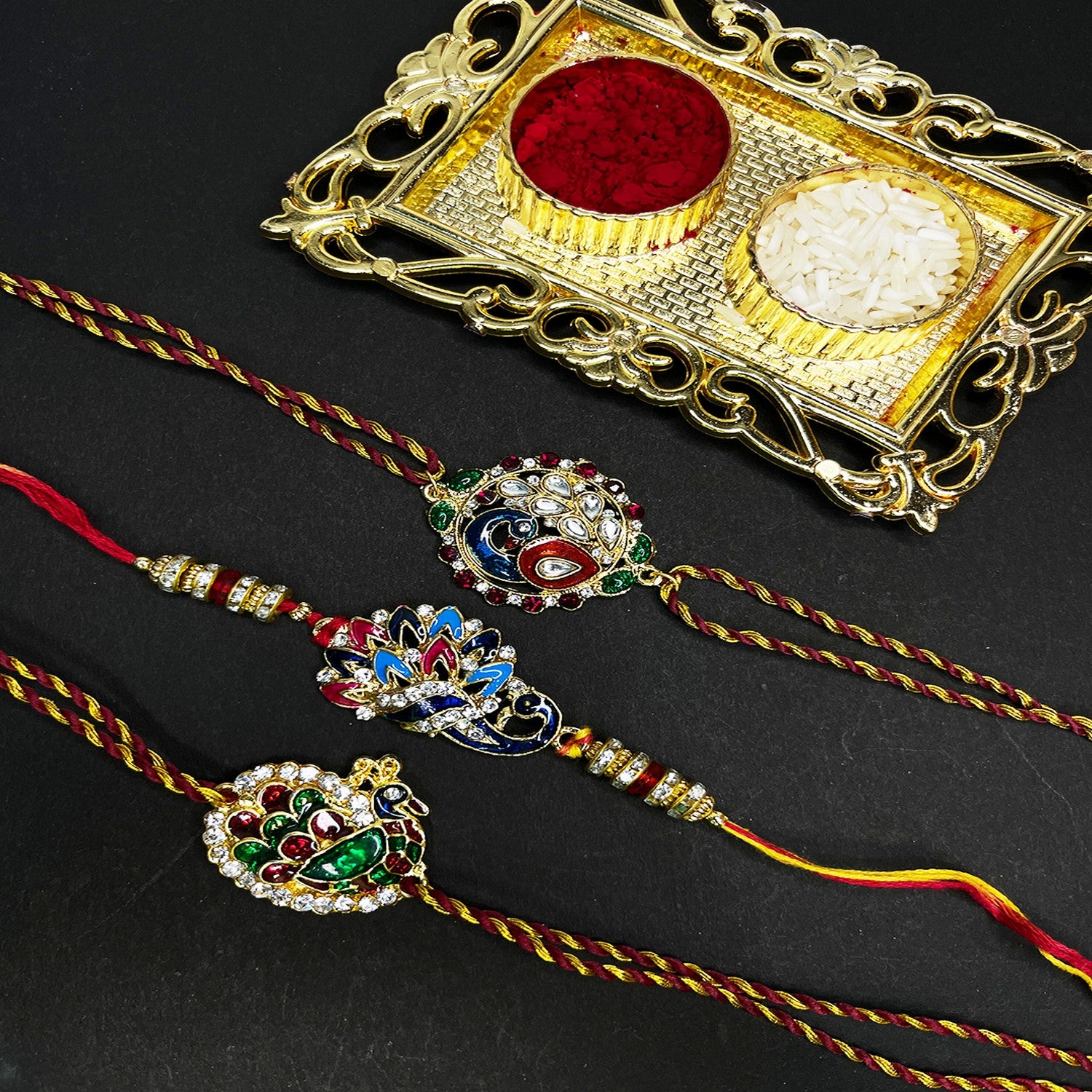 Meenakari Work Combo of Three Charming Peacock Shaped Rakhis