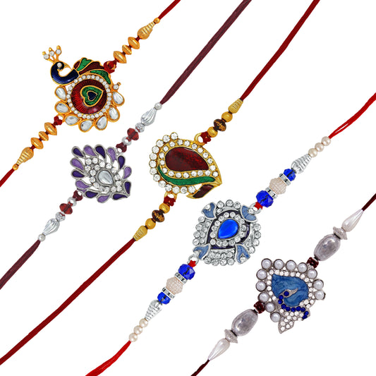 Pack of 5 Rakhshabandhan Peacock Rakhi (Bracelet)