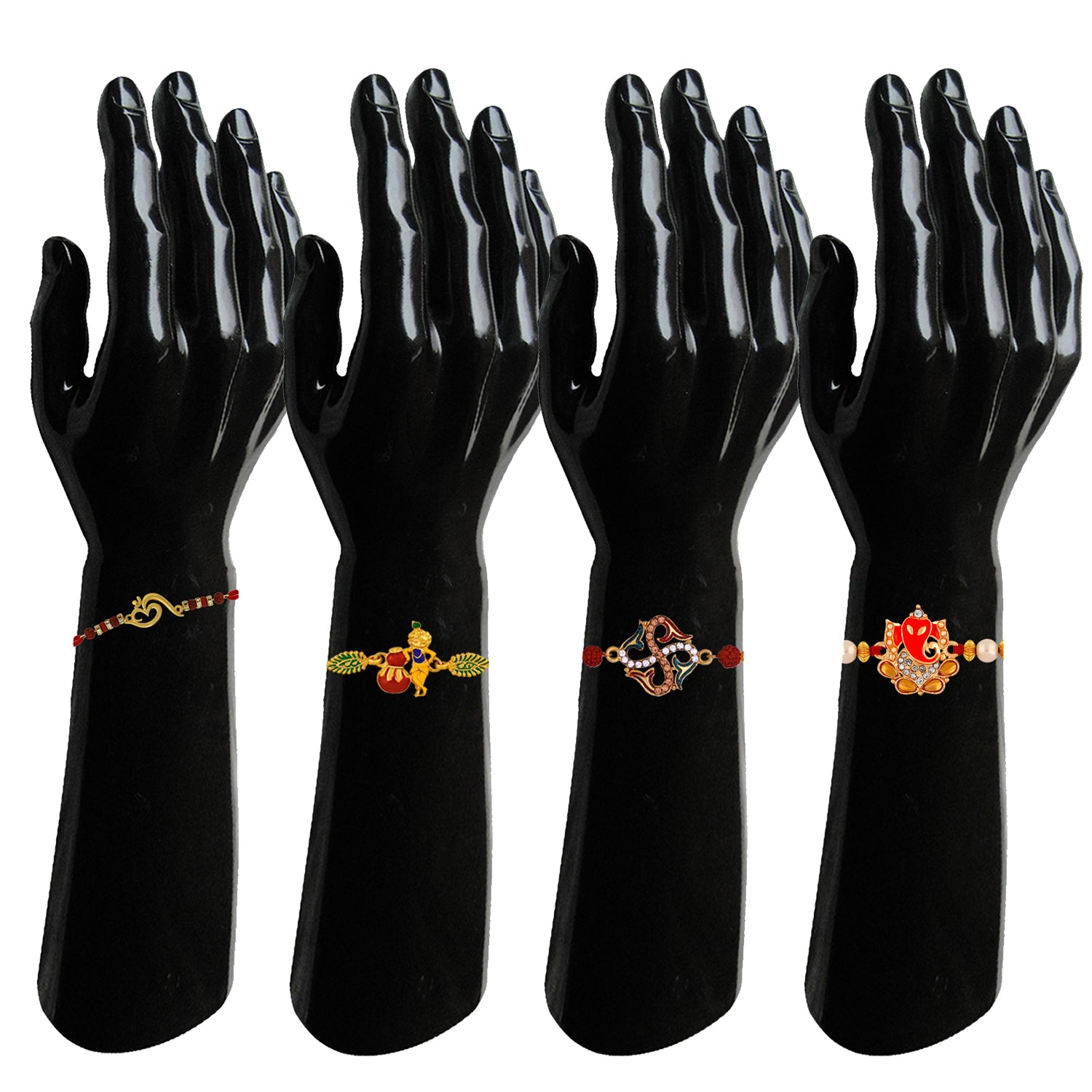 Combo of Om Ganesha Krishana and Swastik Rakhis