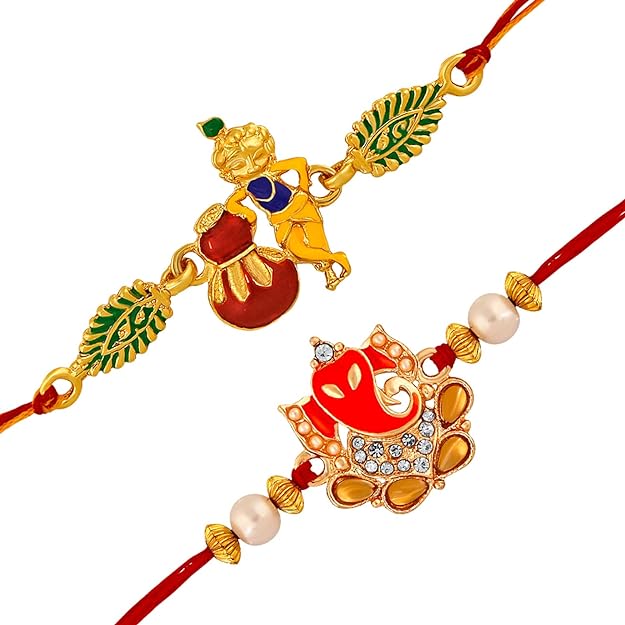 Combo of Om Ganesha Krishana and Swastik Rakhis