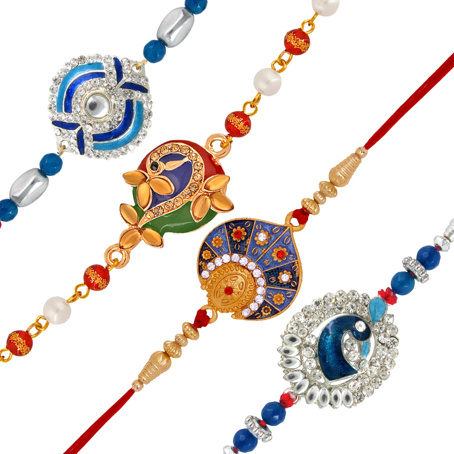Combo of Four Designer Rakhis with Meenakari Work