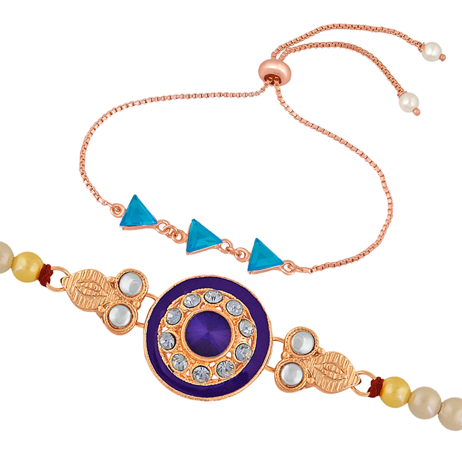 Exclusive Combo of 2 Pcs Handmade Dori Beads Worked Bhaiya Bhabhi Combo Rakhi Bracelet